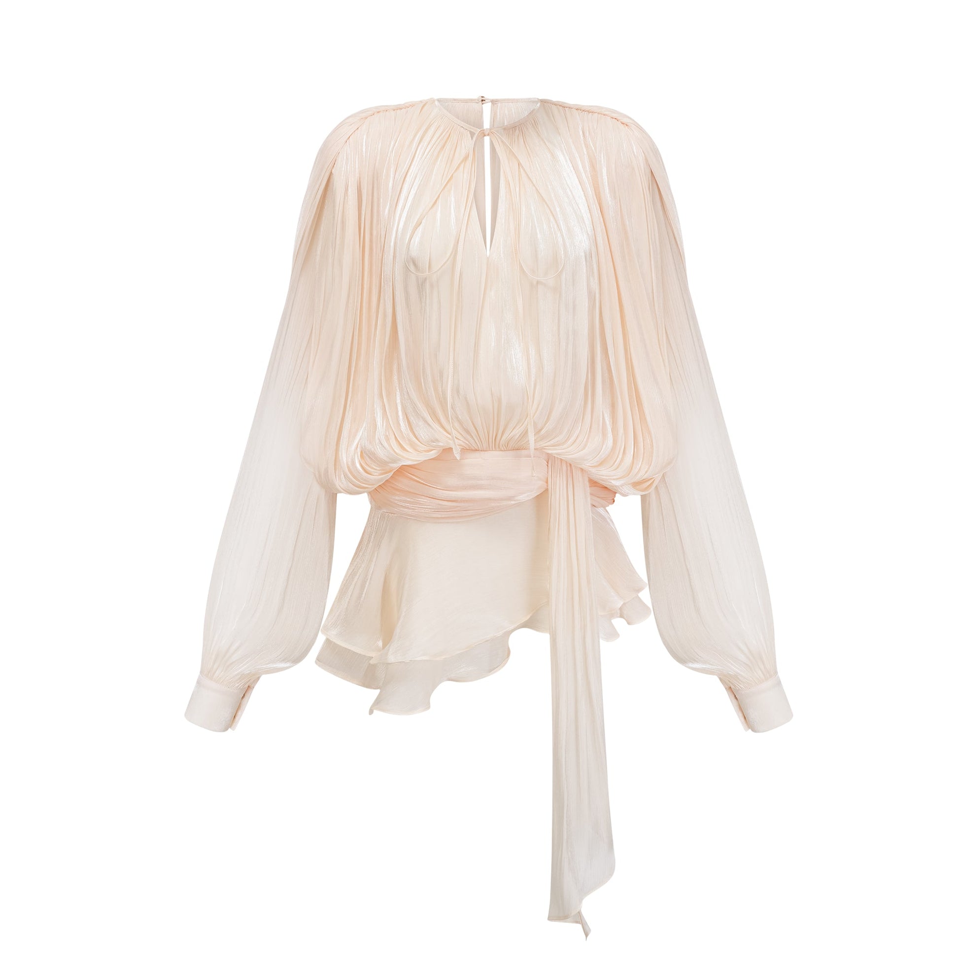 Eugénie Neutral Pleated Ruffle Mini Dress
