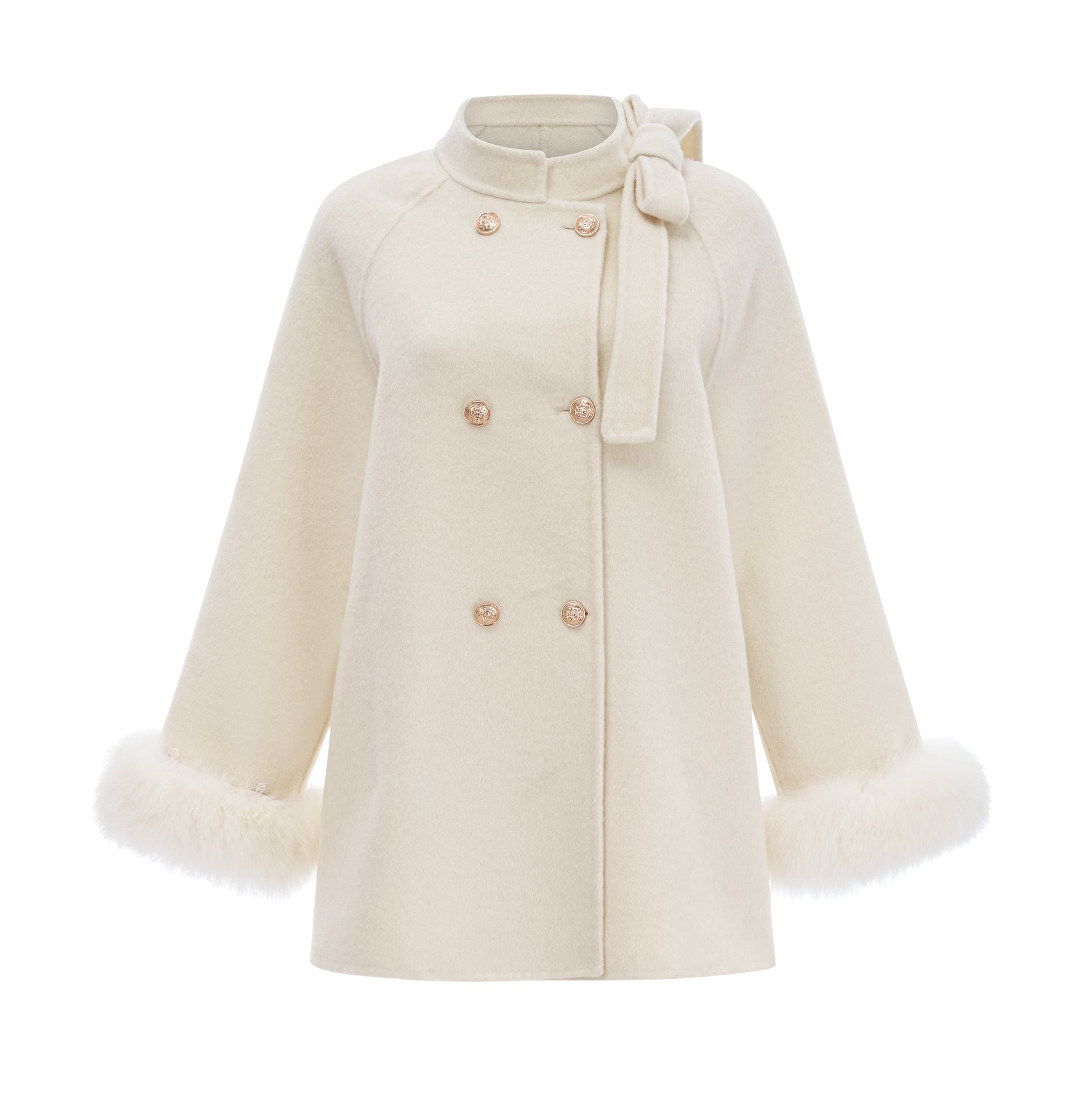 Leila - White Wool fur Bowknot Coat