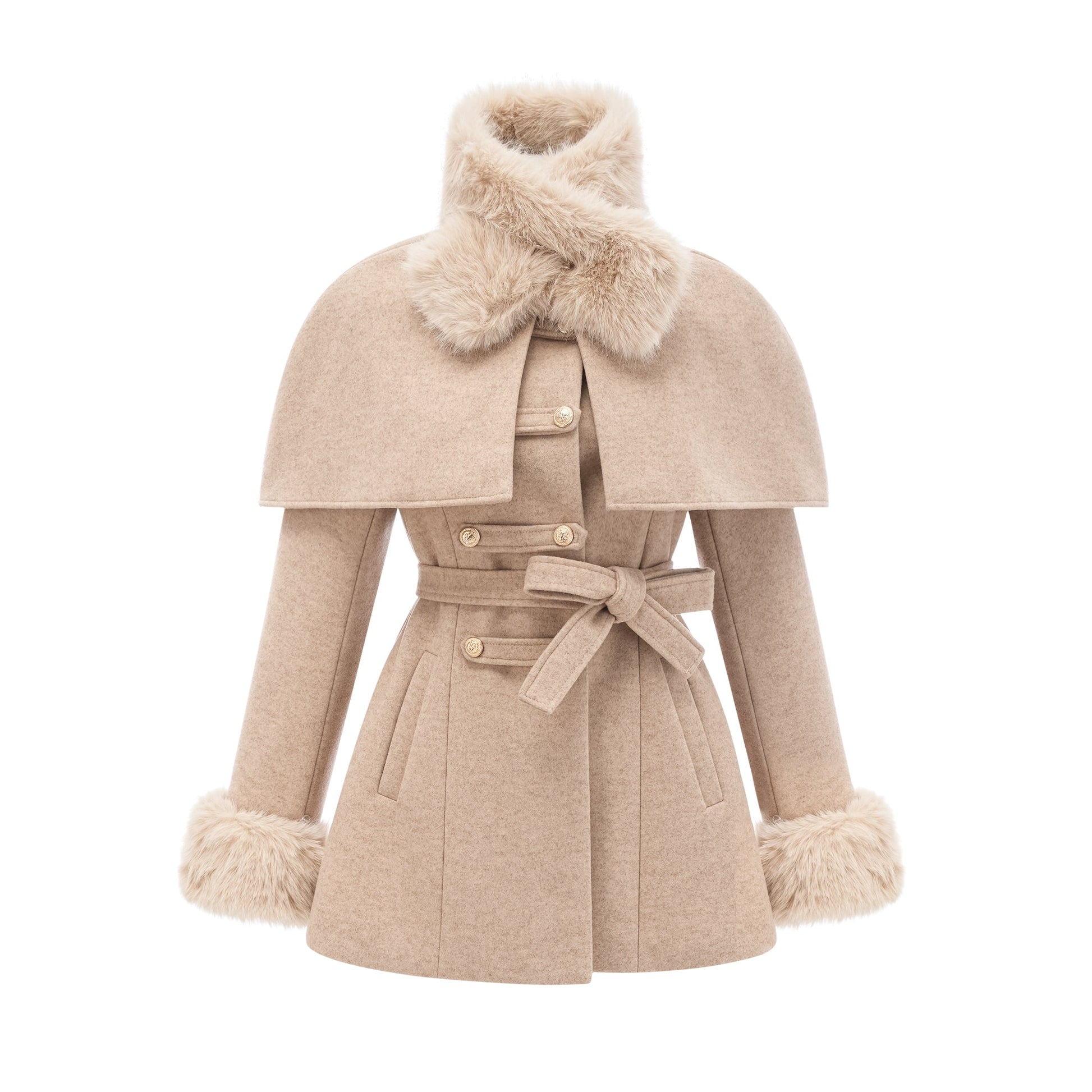 Kendall - Detachable-cape Faux-fur Coat