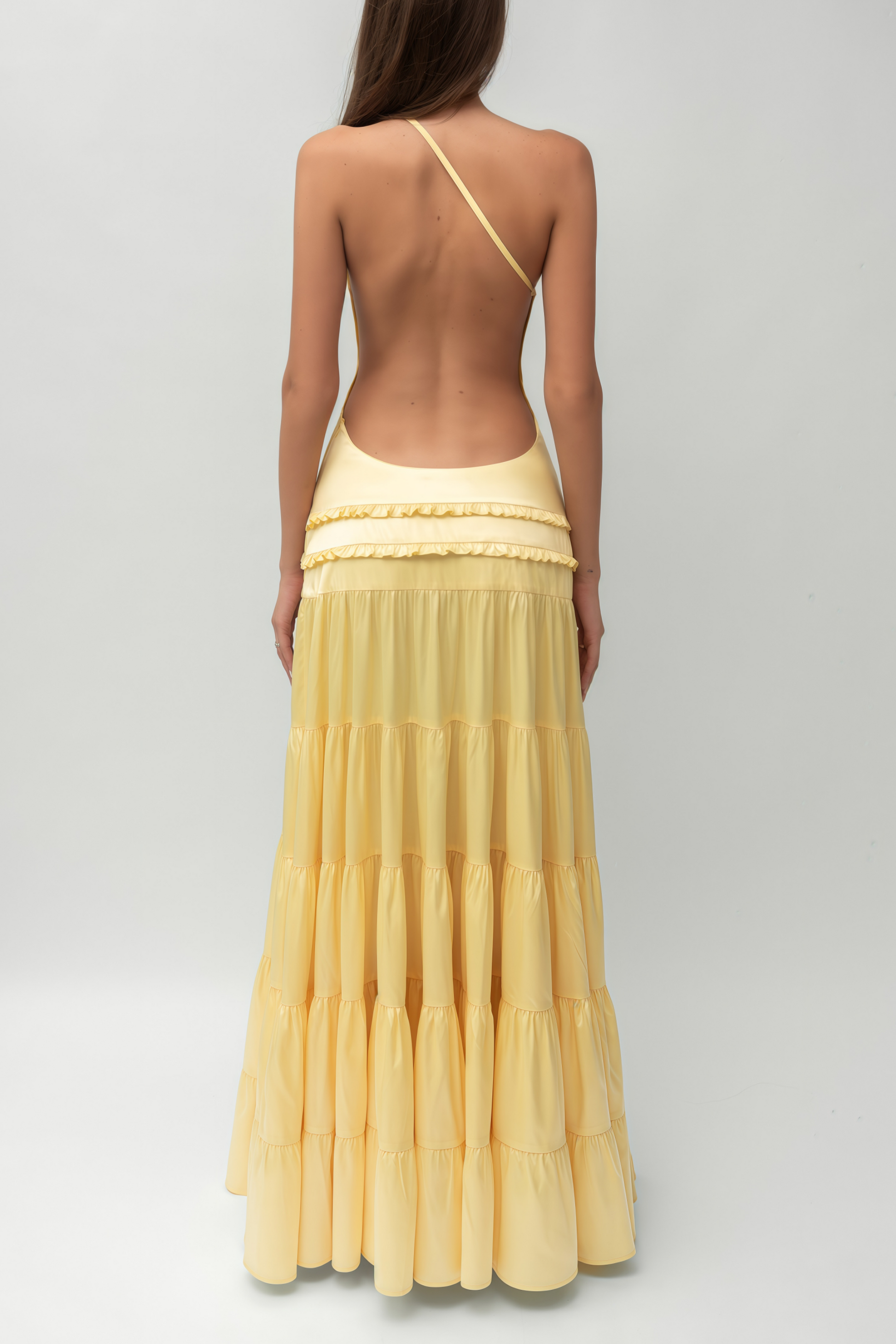 Octavia Yellow One Shoulder Tiered Maxi Dress