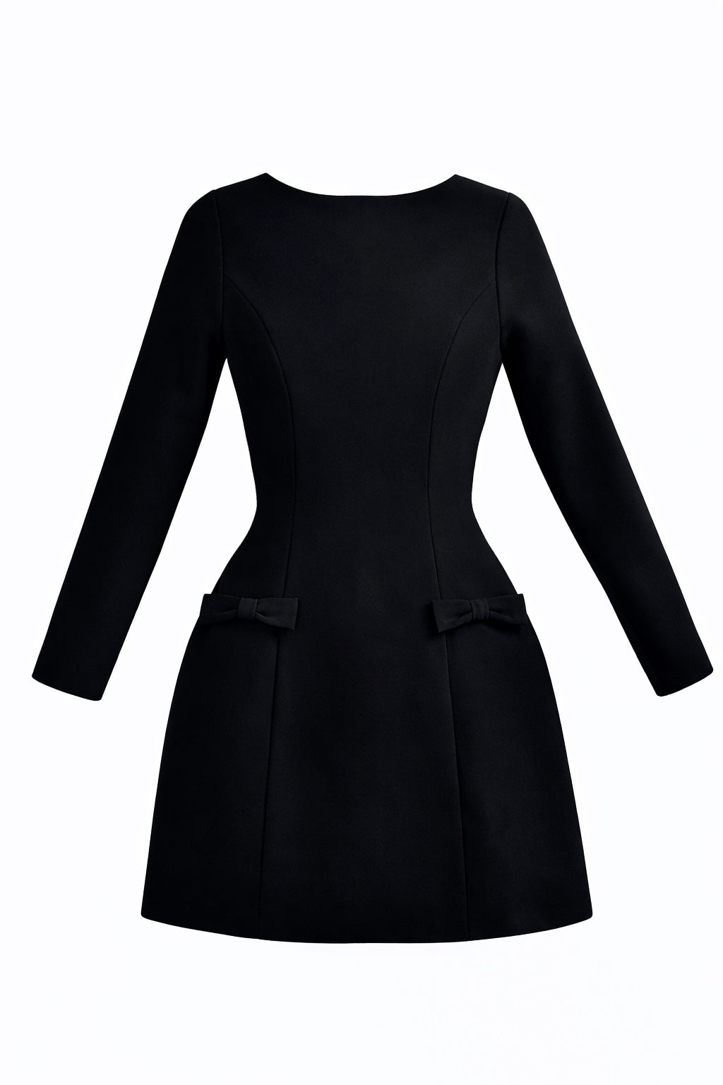 Noir Bow Long Sleeve Black Mini Dress