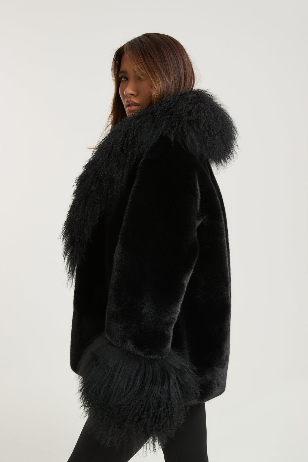 Faux Fur Coat with a Loose Collar