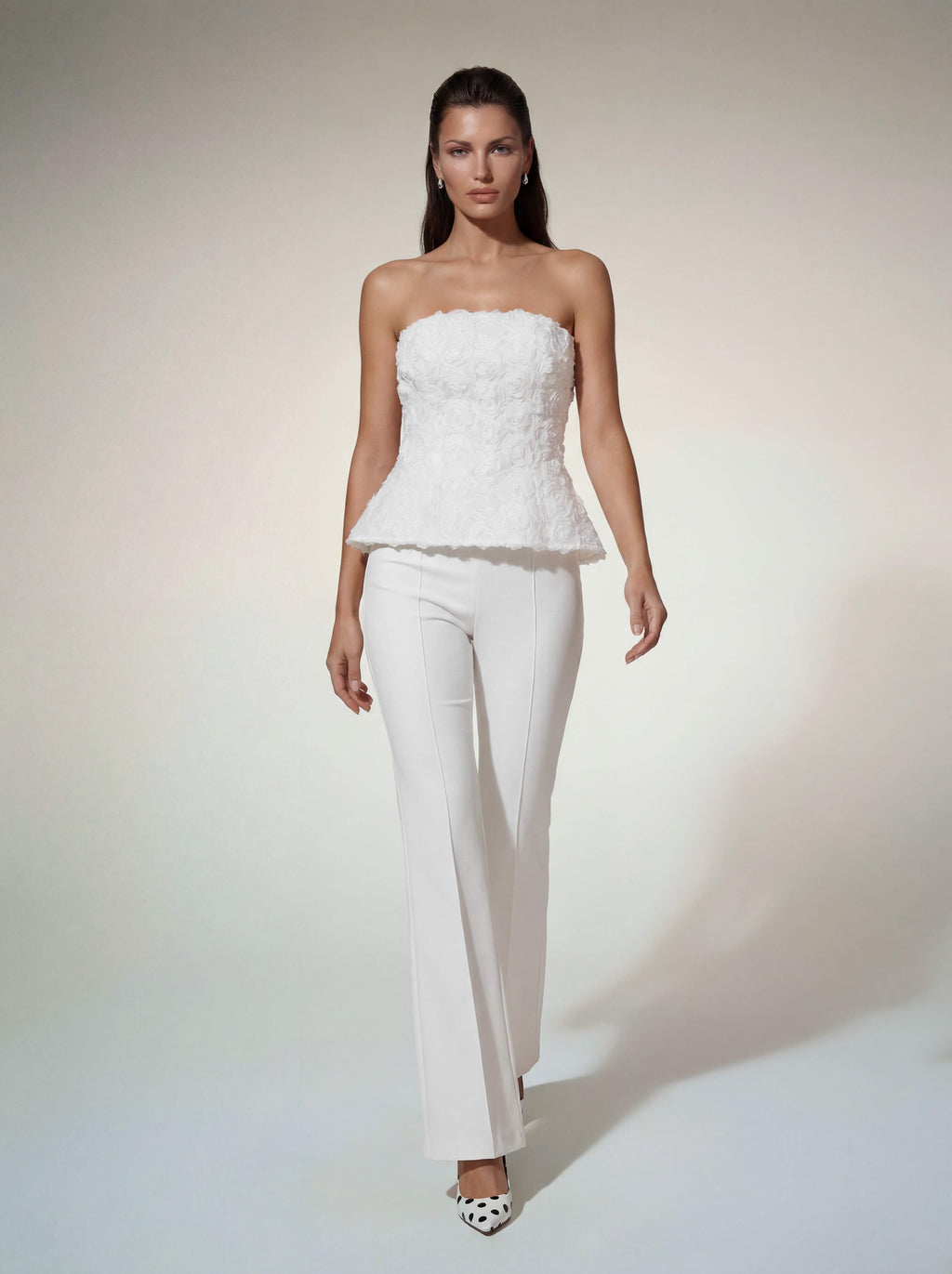 Glyxen Strapless Flower Flare Pants Set