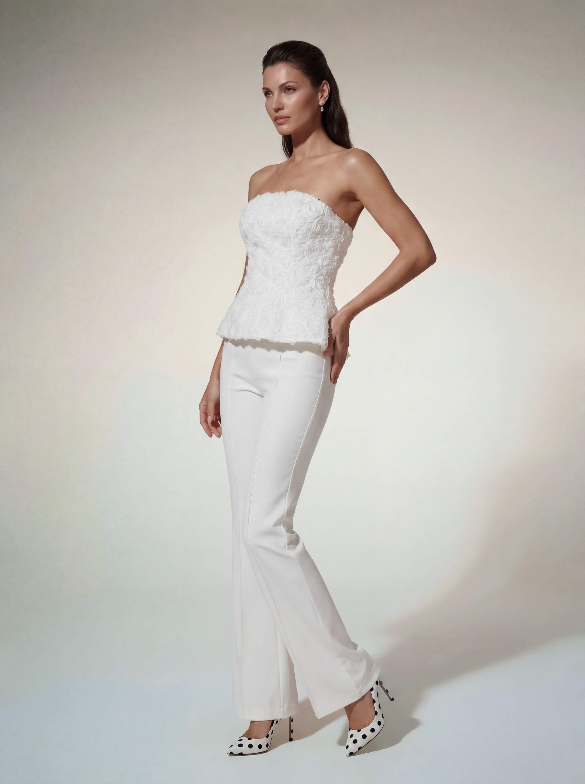 Glyxen Strapless Flower Flare Pants Set