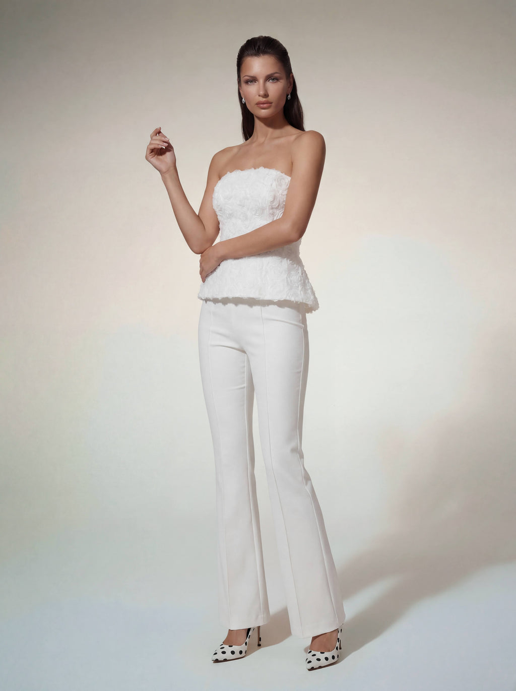 Glyxen Strapless Flower Flare Pants Set