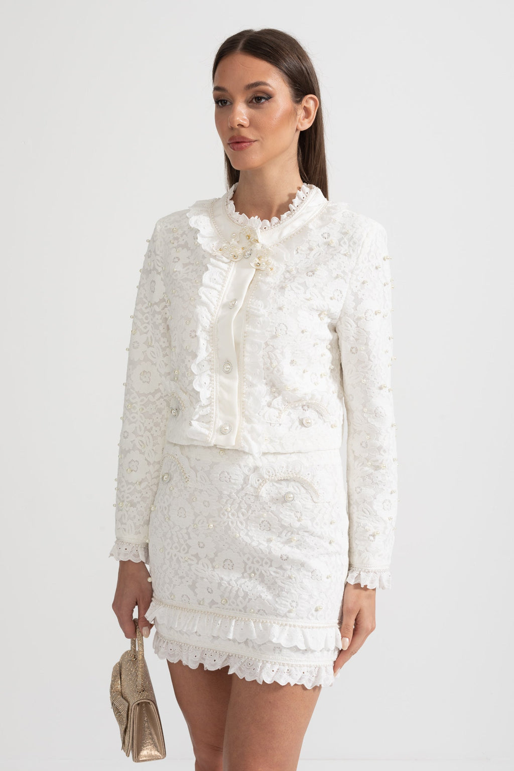 Elegant Set With with Pearl Embellishments - White