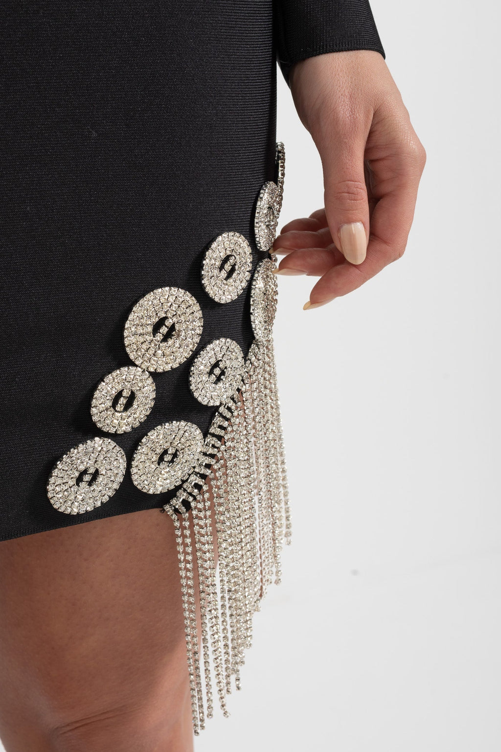 Crystal Embellished Blazer Dress With Structured Shoulders - Black