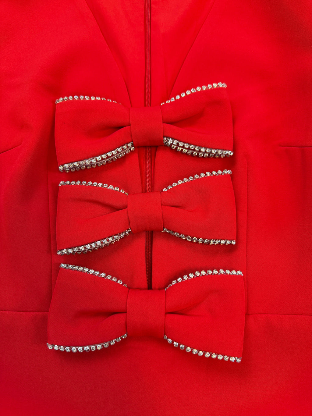 Éternelle Rouge Crystal Embellished Bow Mini Dress