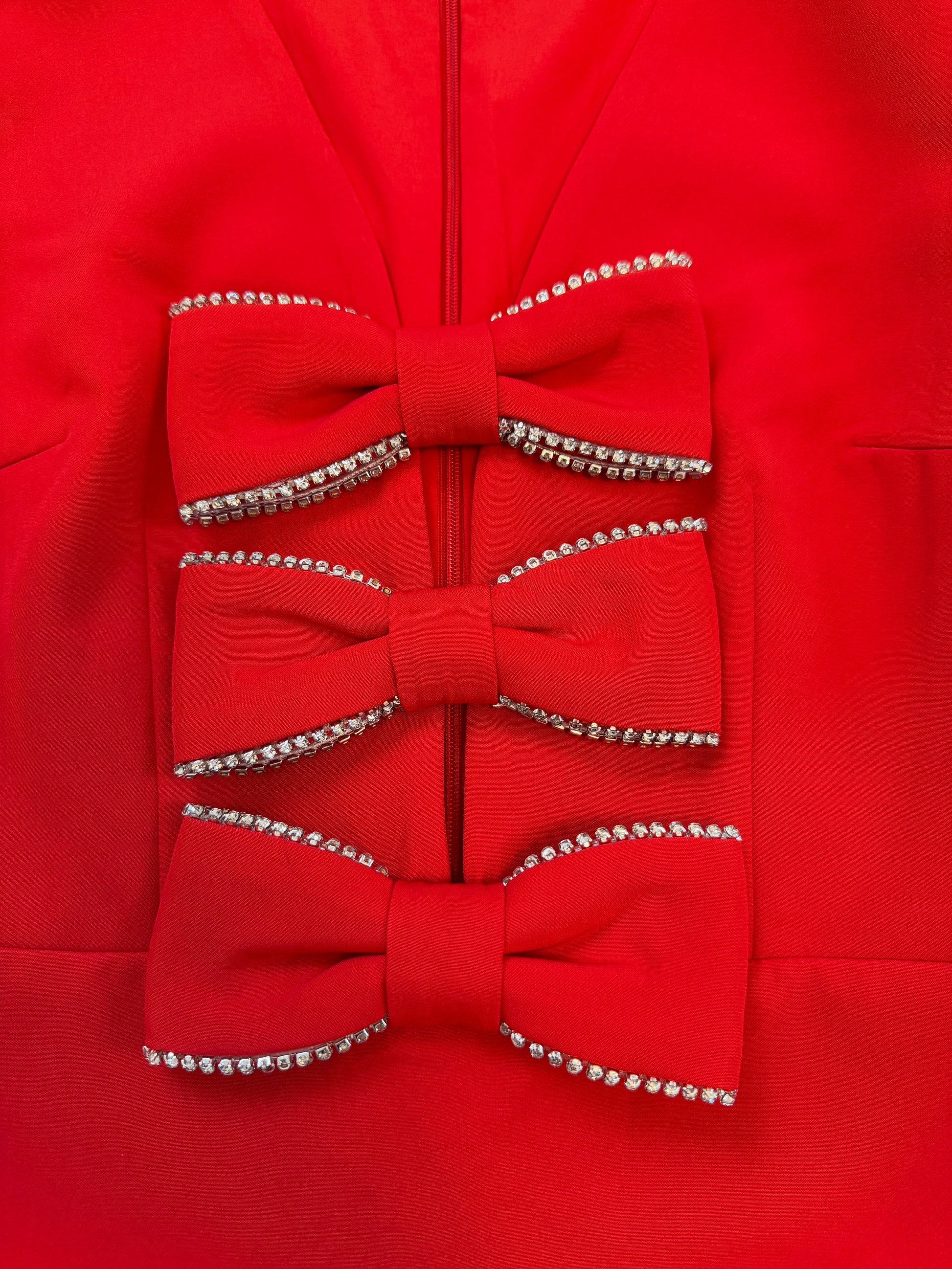 Éternelle Rouge Crystal Embellished Bow Mini Dress