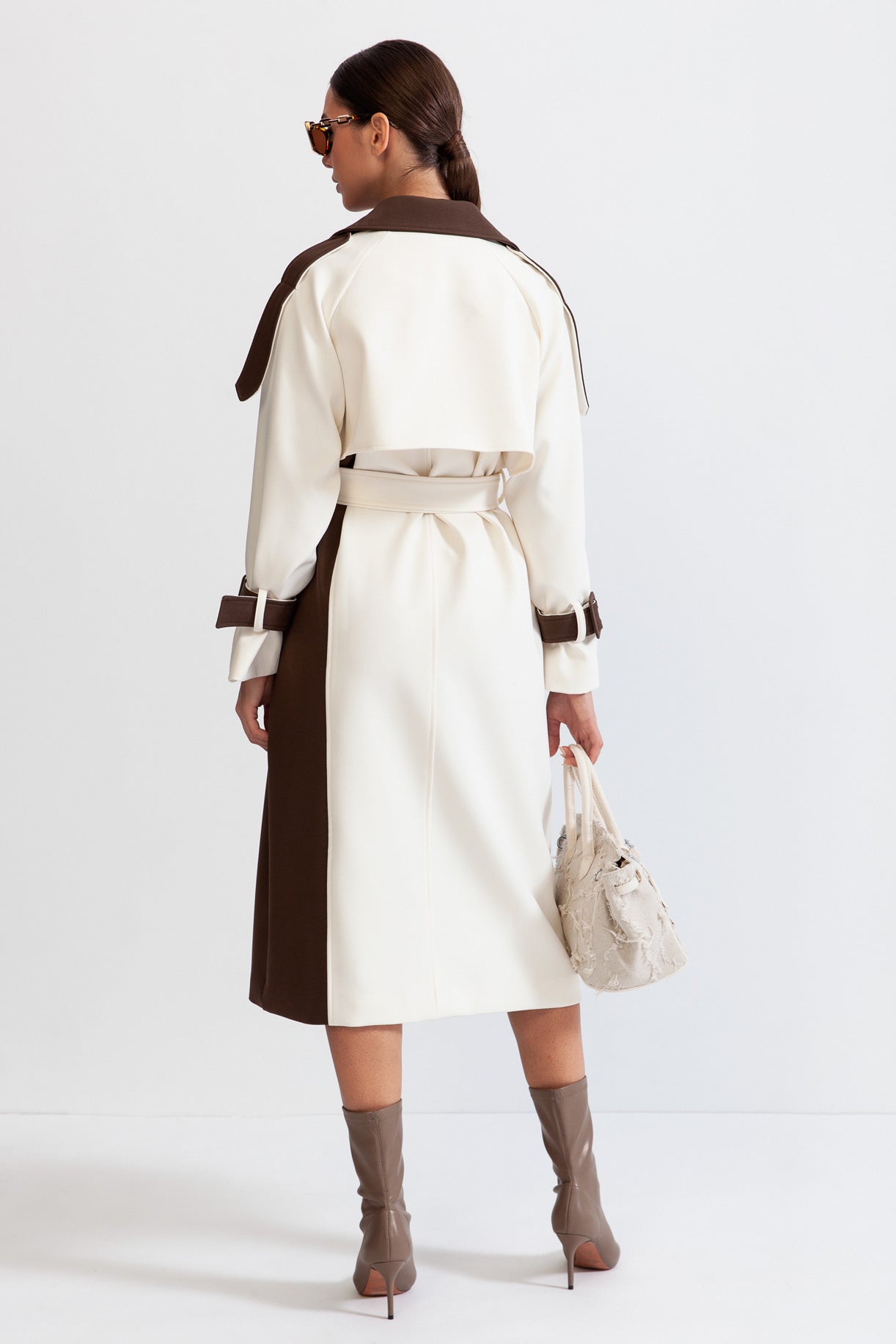 Angelica - Double Breasted Trench Coat - Cream & Brown