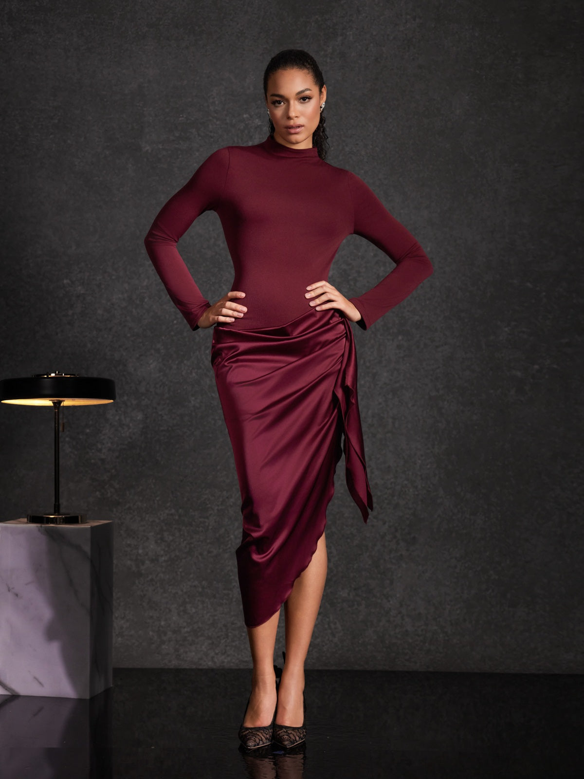 Majola Long Sleeve Ruched Midi Dress
