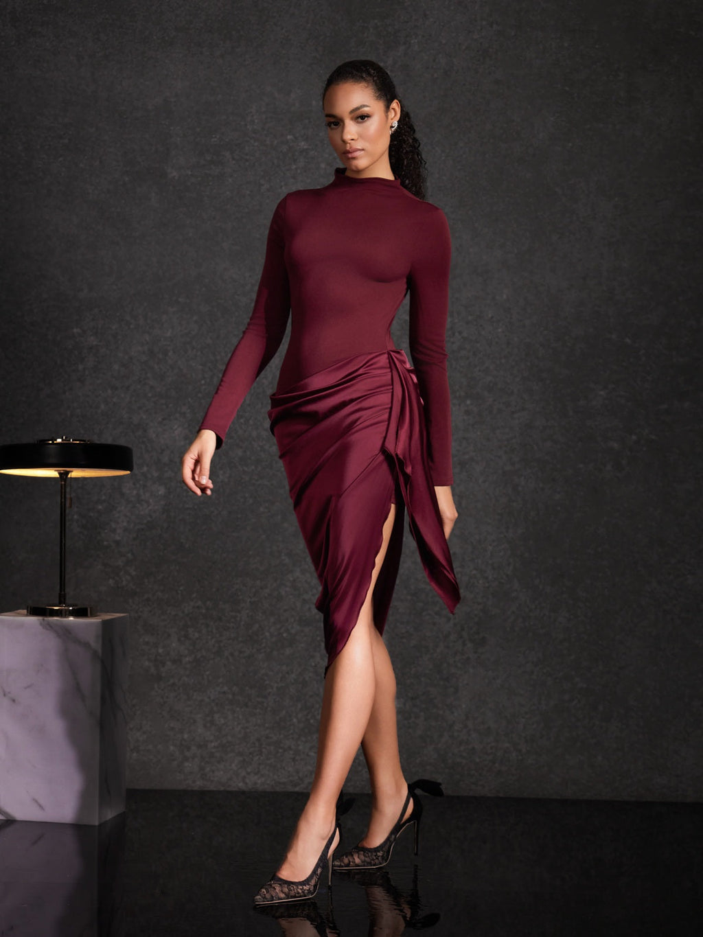 Majola Long Sleeve Ruched Midi Dress