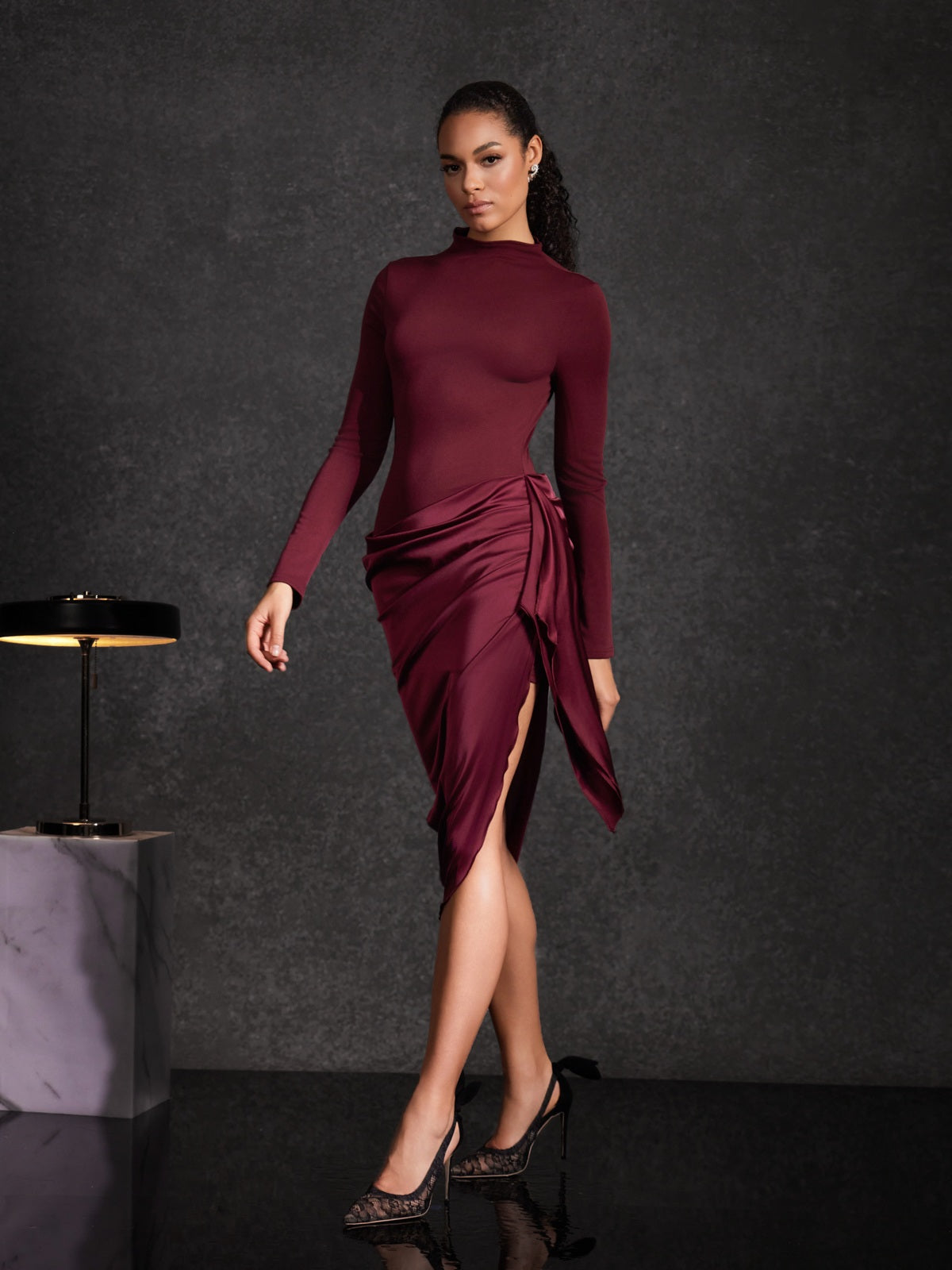 Majola Long Sleeve Ruched Midi Dress