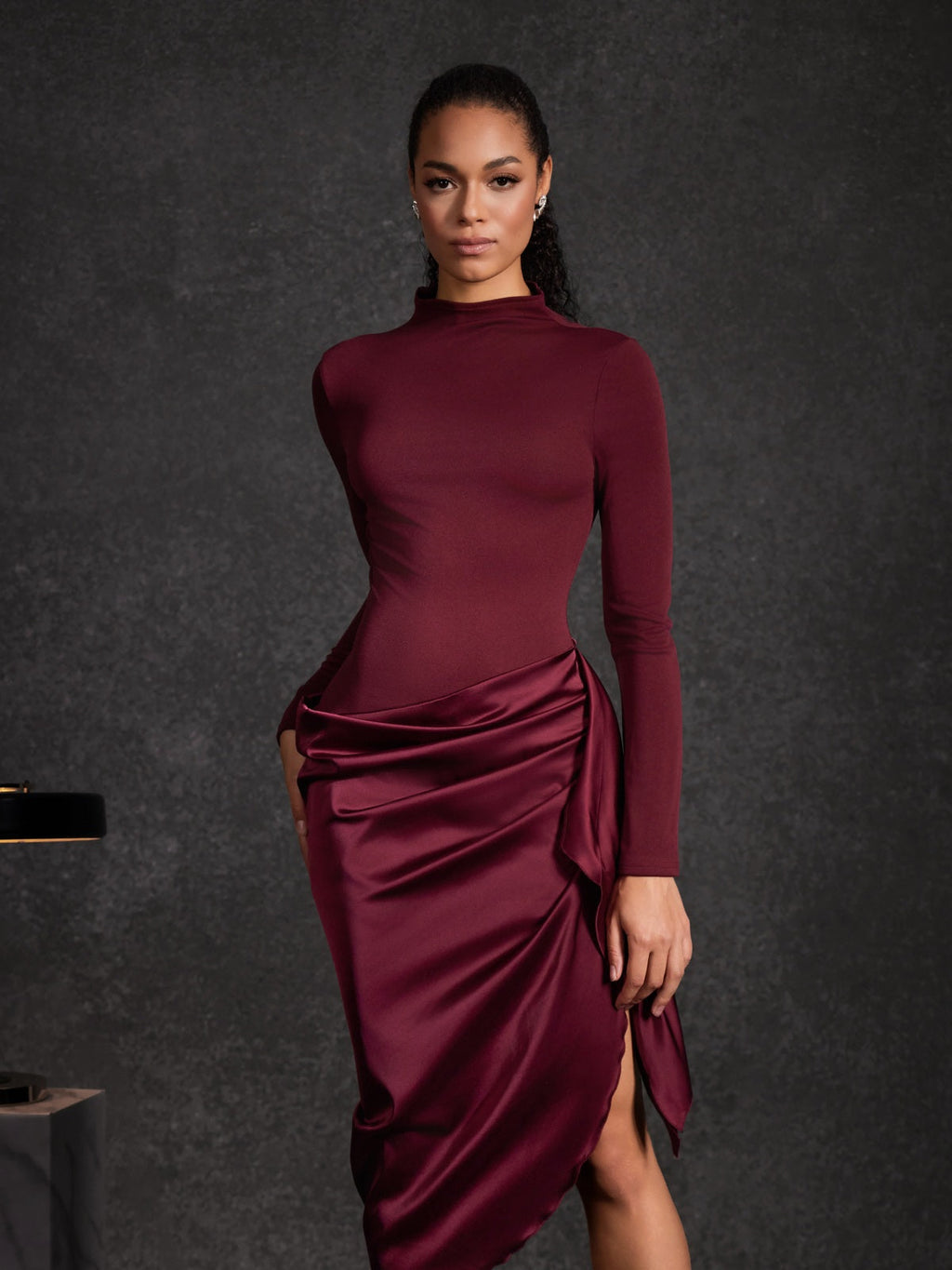 Majola Long Sleeve Ruched Midi Dress