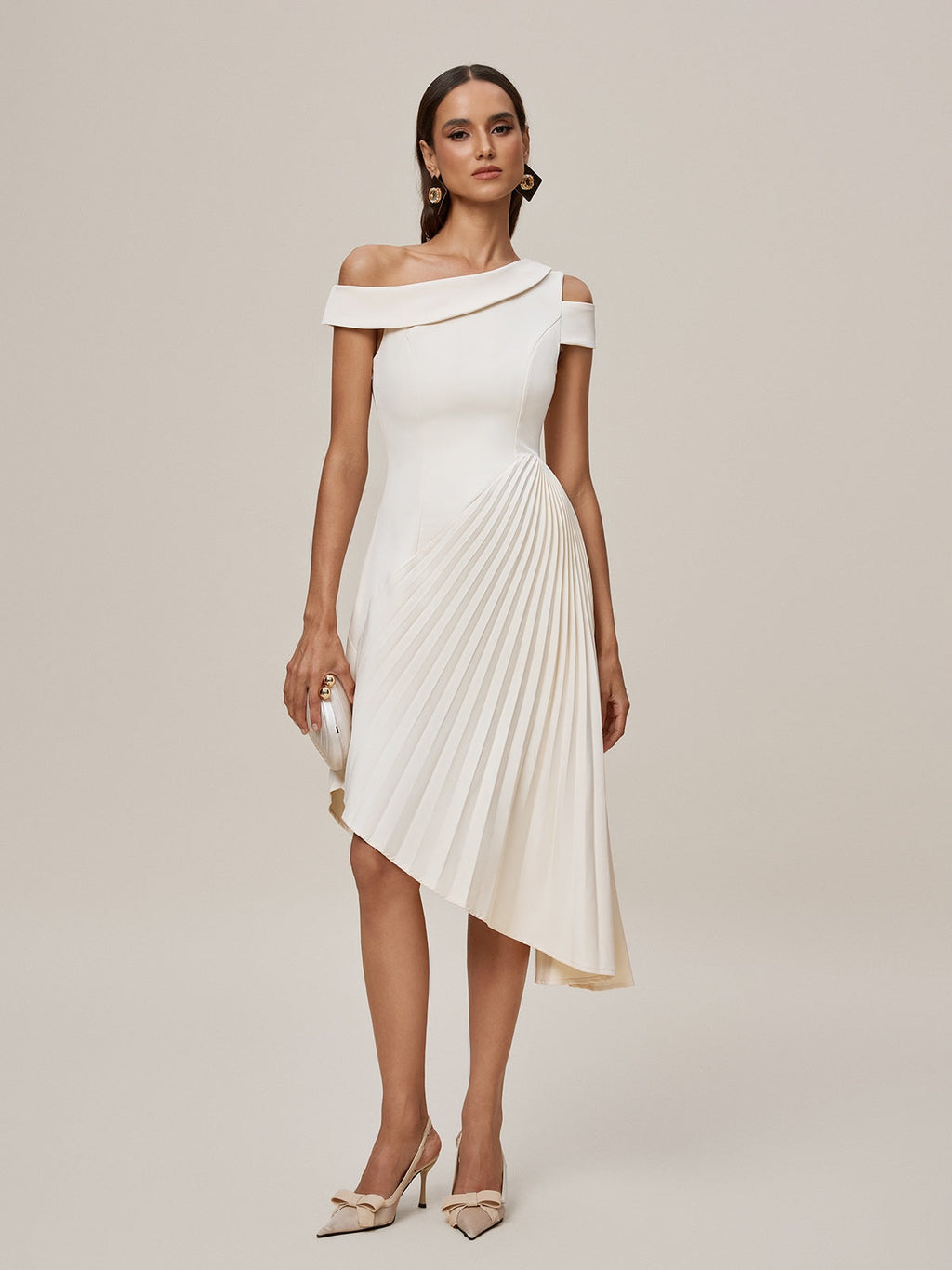 Onyeka One Shoulder Pleated Midi Dress