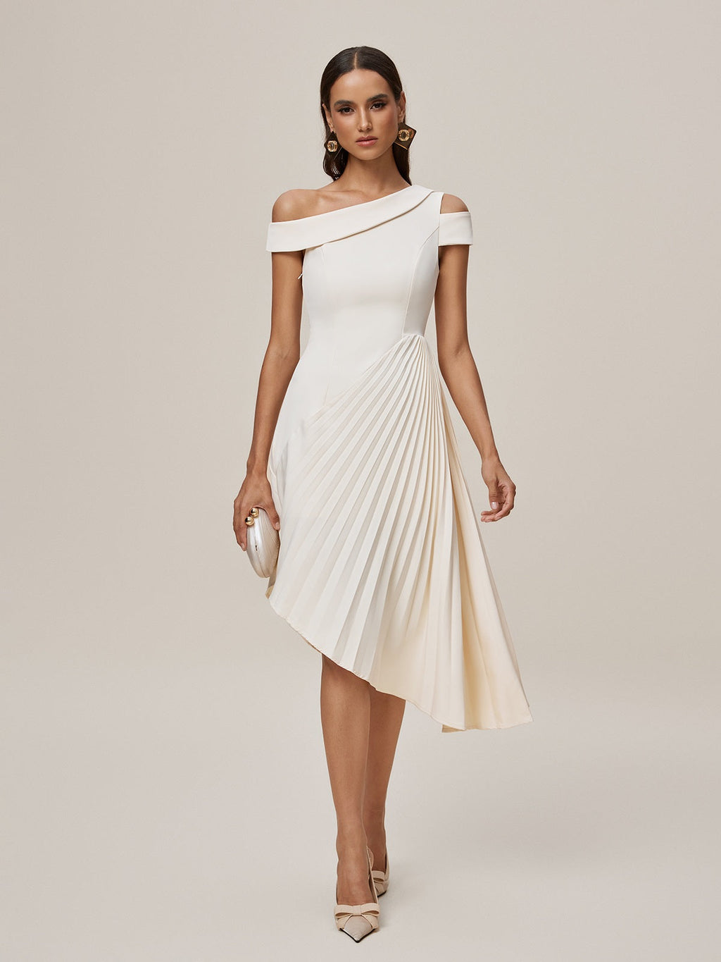 Onyeka One Shoulder Pleated Midi Dress