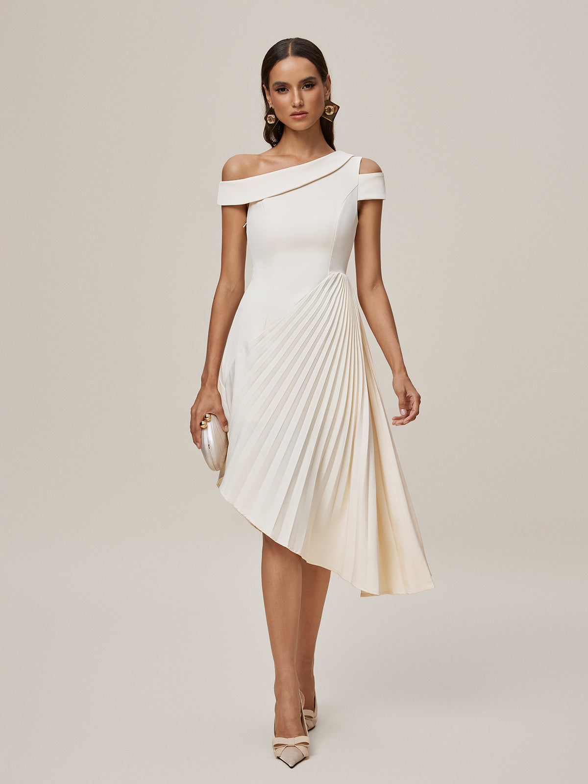 Onyeka One Shoulder Pleated Midi Dress