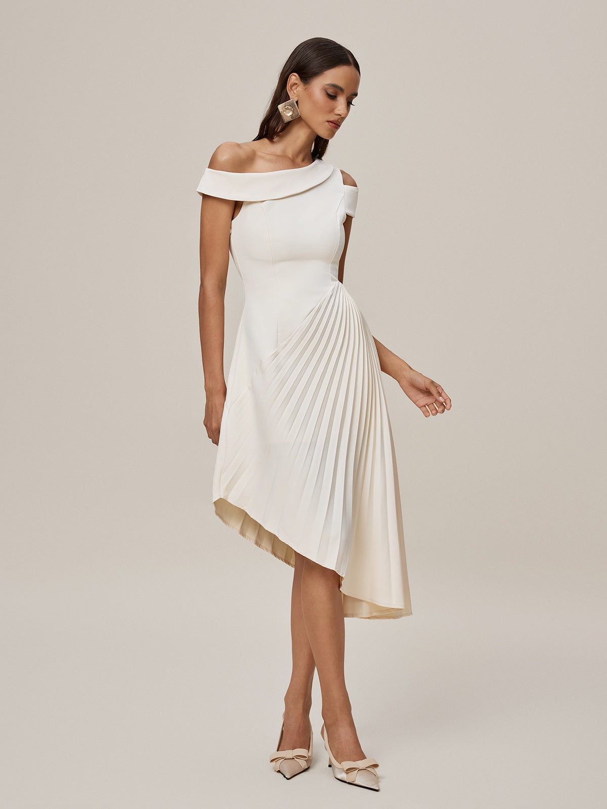 Onyeka One Shoulder Pleated Midi Dress