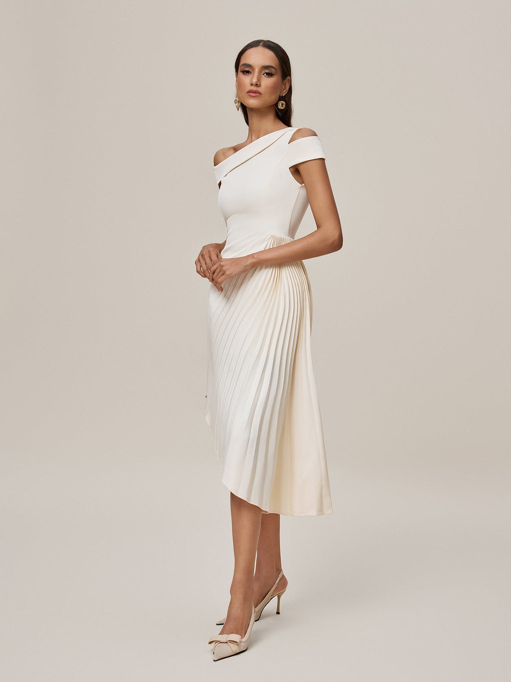 Onyeka One Shoulder Pleated Midi Dress