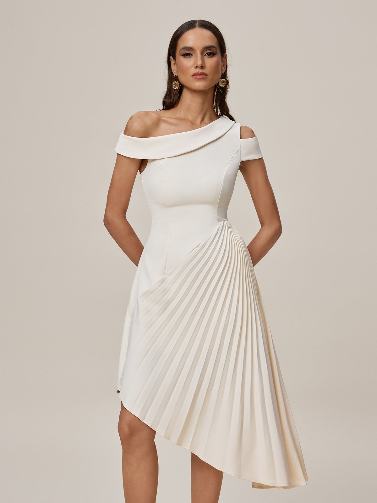 Onyeka One Shoulder Pleated Midi Dress