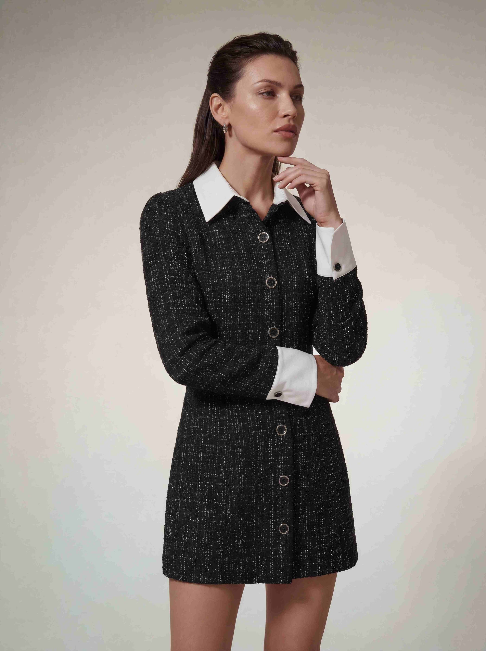 Quvexa Folded Collar Tweed Mini Dress
