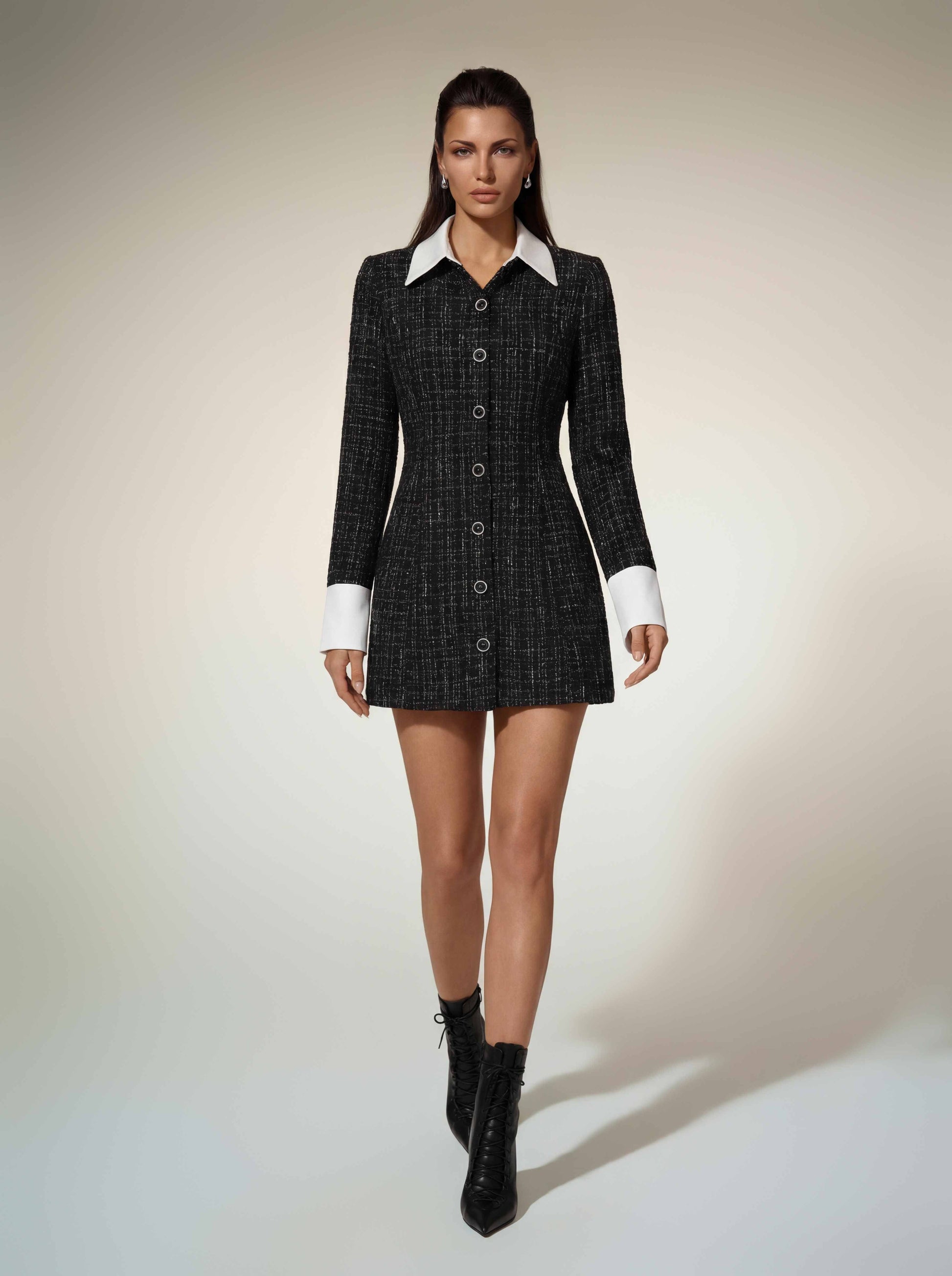 Quvexa Folded Collar Tweed Mini Dress