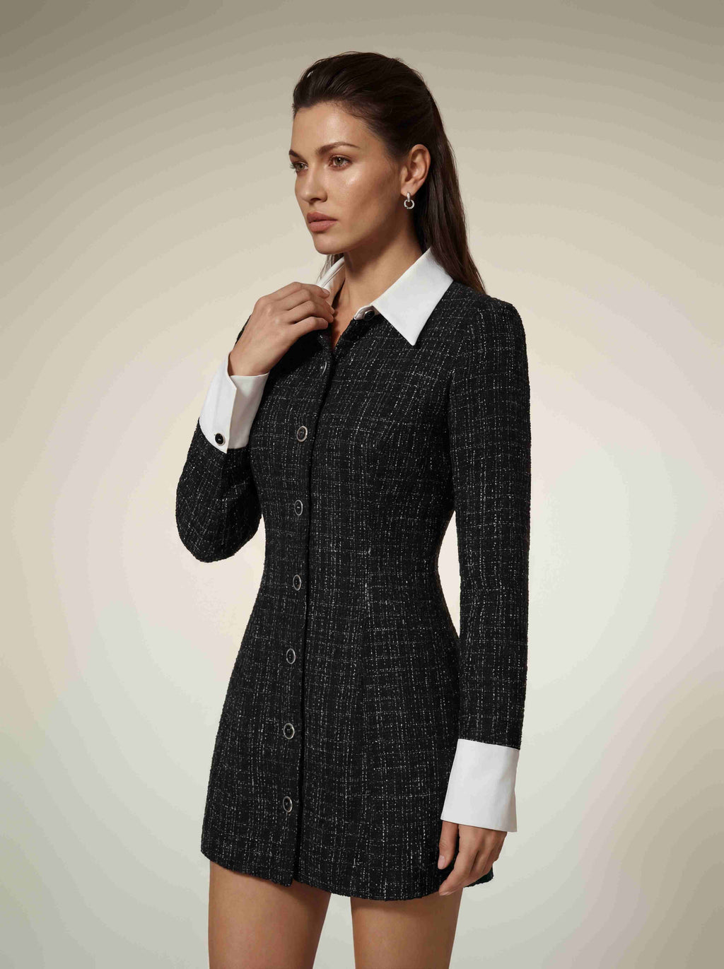 Quvexa Folded Collar Tweed Mini Dress