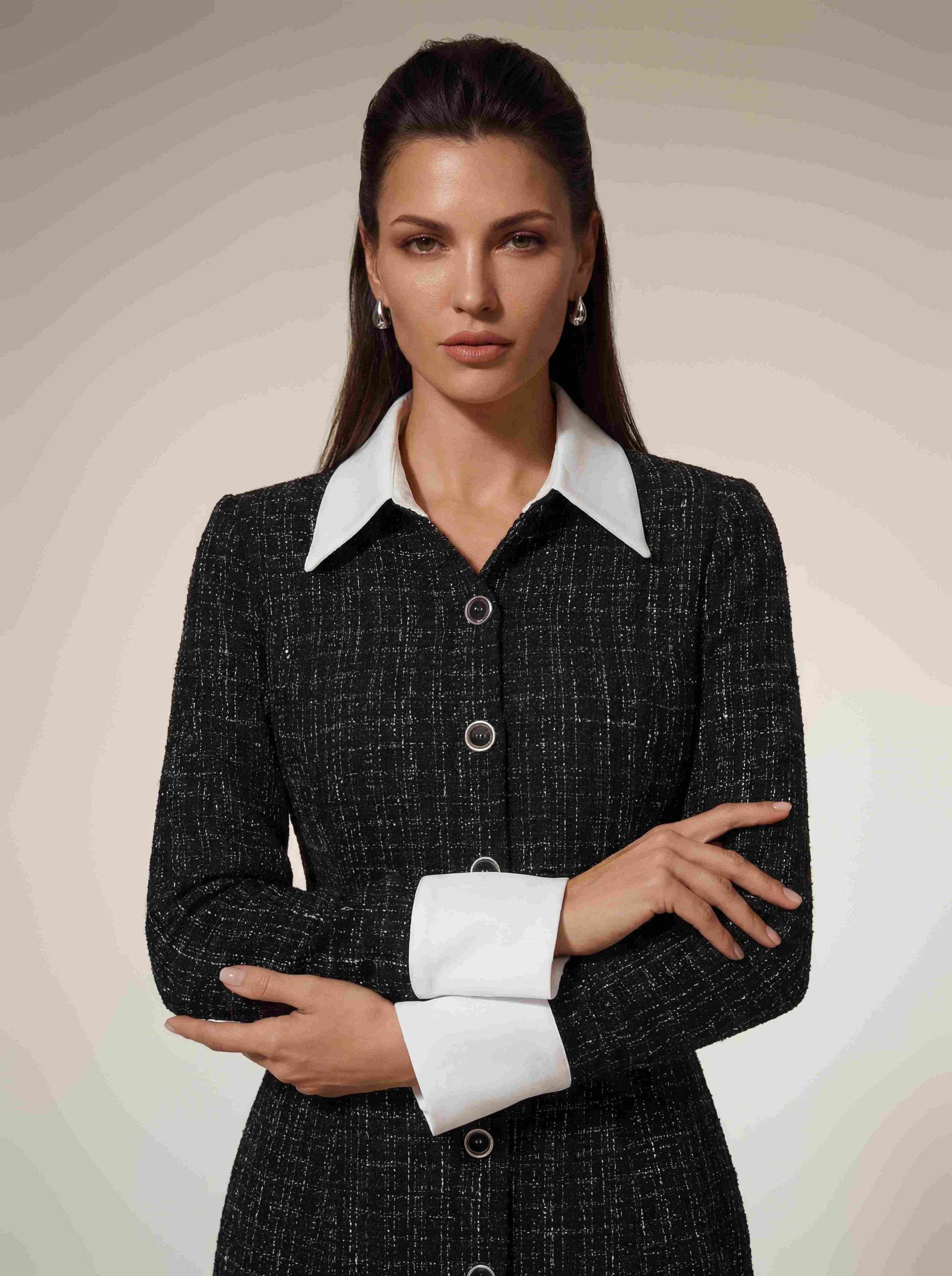 Quvexa Folded Collar Tweed Mini Dress