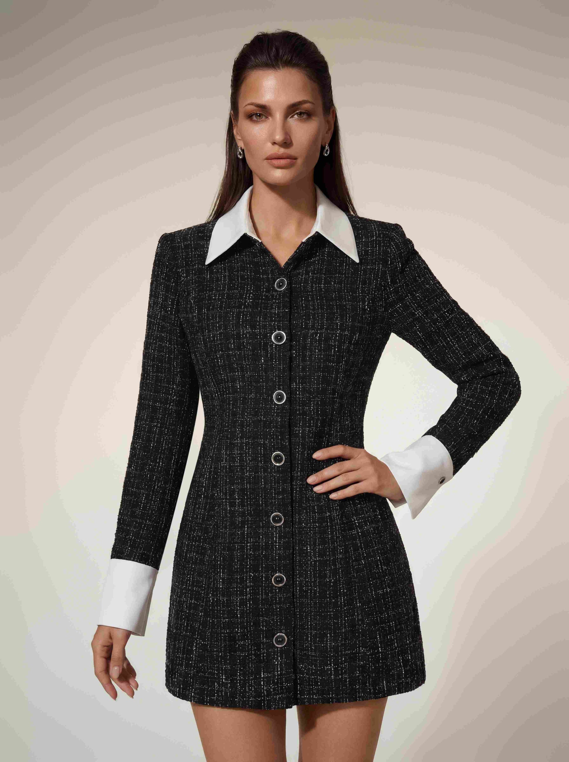 Quvexa Folded Collar Tweed Mini Dress