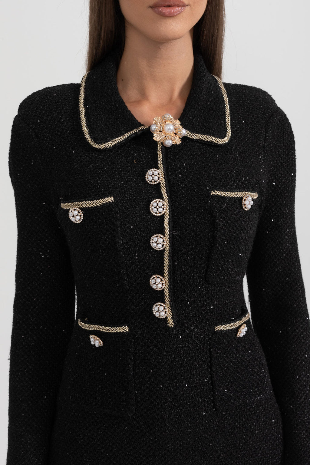 Knit Textured Mini Dress - Black