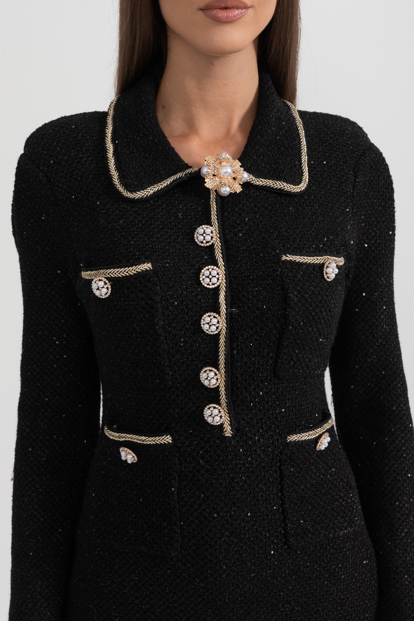 Knit Textured Mini Dress - Black