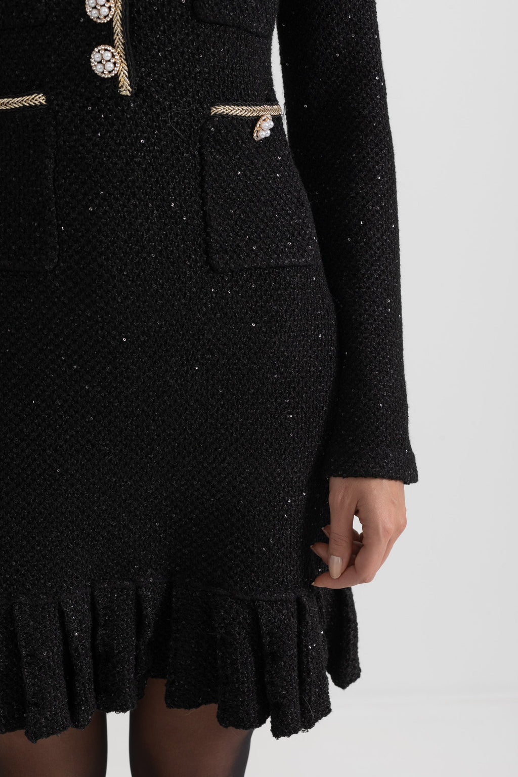 Knit Textured Mini Dress - Black