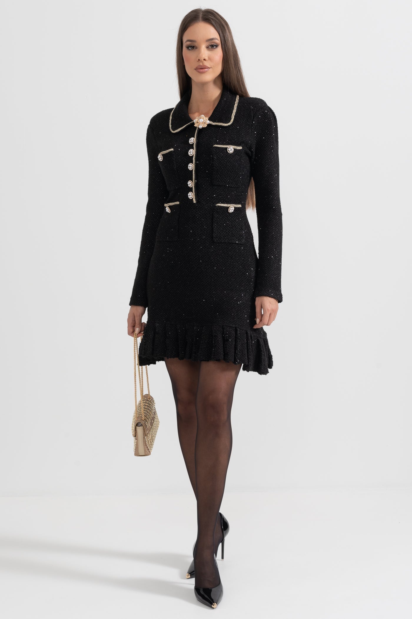 Knit Textured Mini Dress - Black