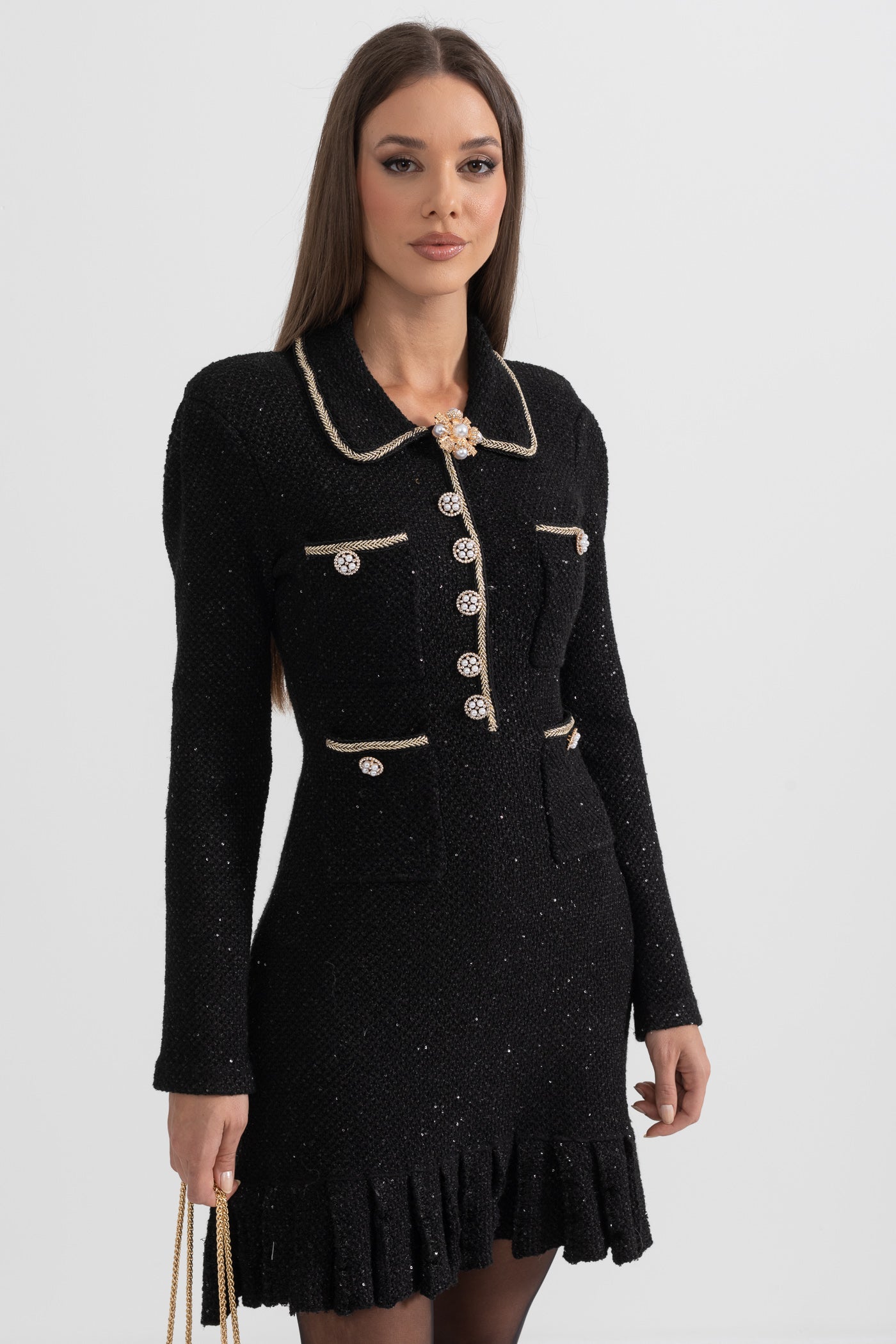 Knit Textured Mini Dress - Black