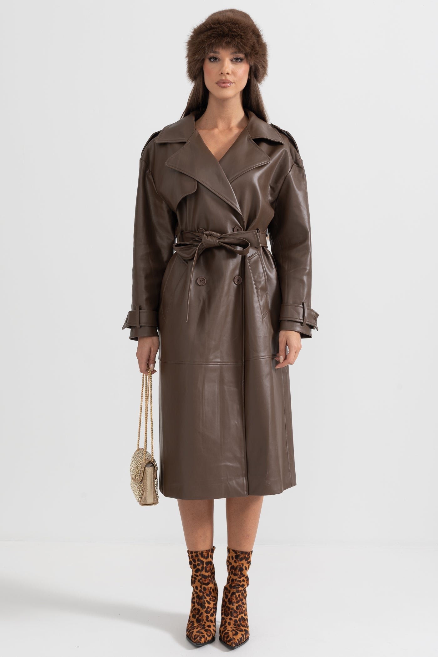 Soleil - Vegan Leather Trench Coat - Brown
