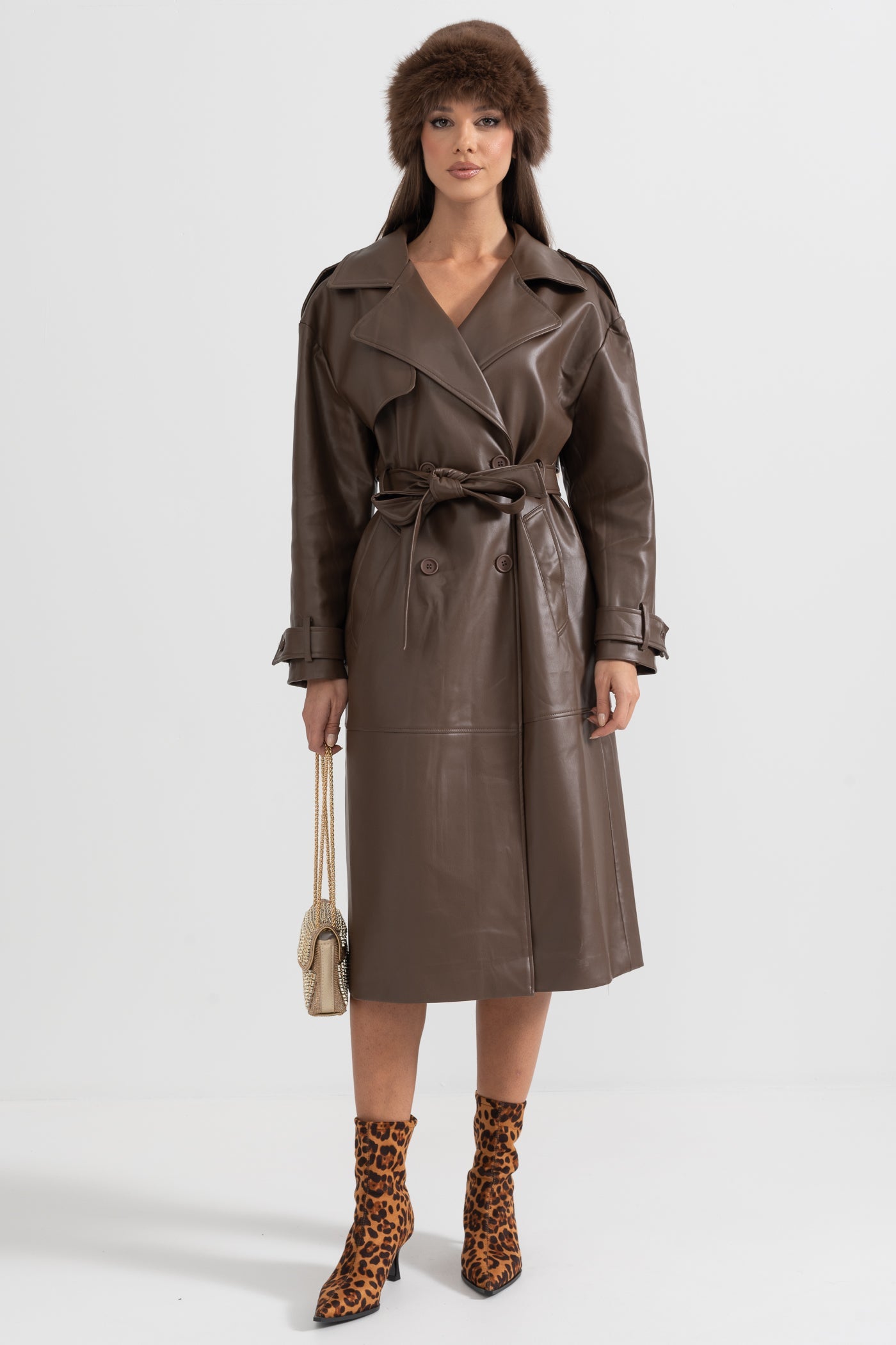 Soleil - Vegan Leather Trench Coat - Brown