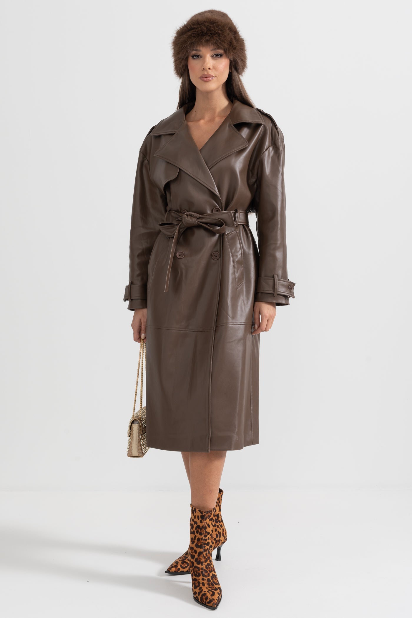 Soleil - Vegan Leather Trench Coat - Brown