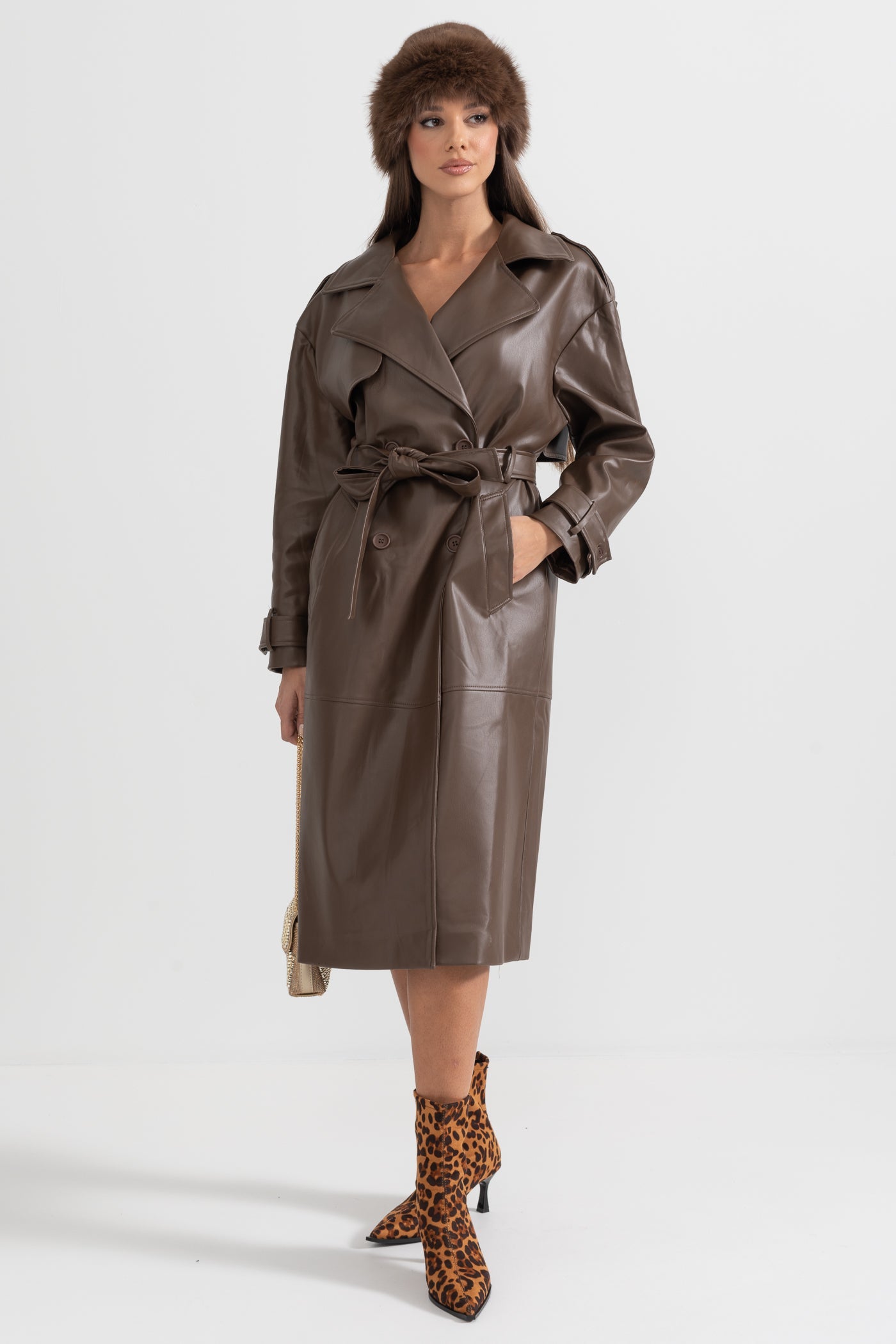 Soleil - Vegan Leather Trench Coat - Brown