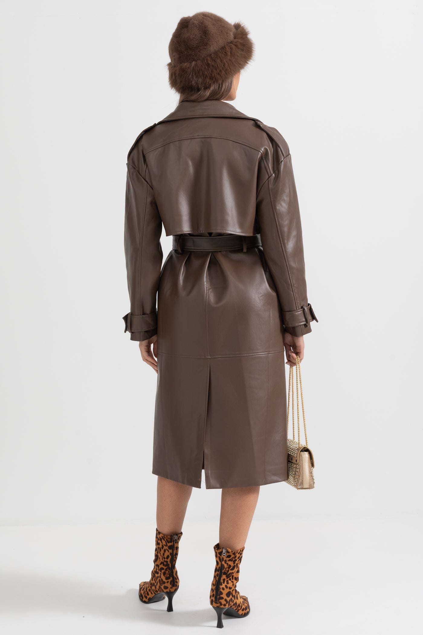 Soleil - Vegan Leather Trench Coat - Brown