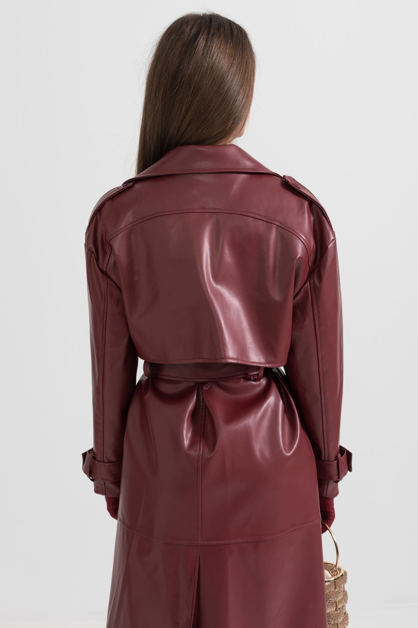 Soleil - Vegan Leather Trench Coat - Burgundy