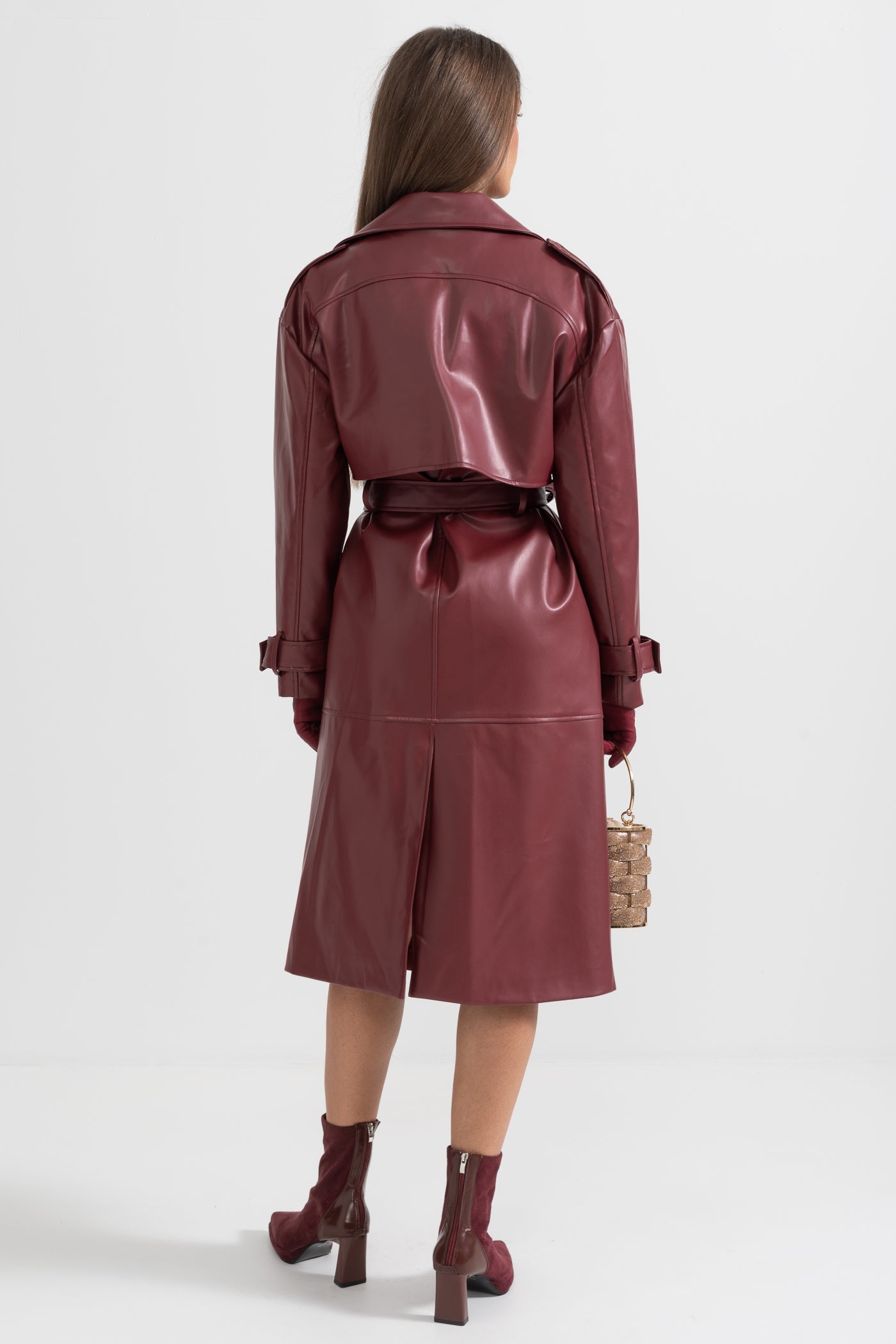 Soleil - Vegan Leather Trench Coat - Burgundy