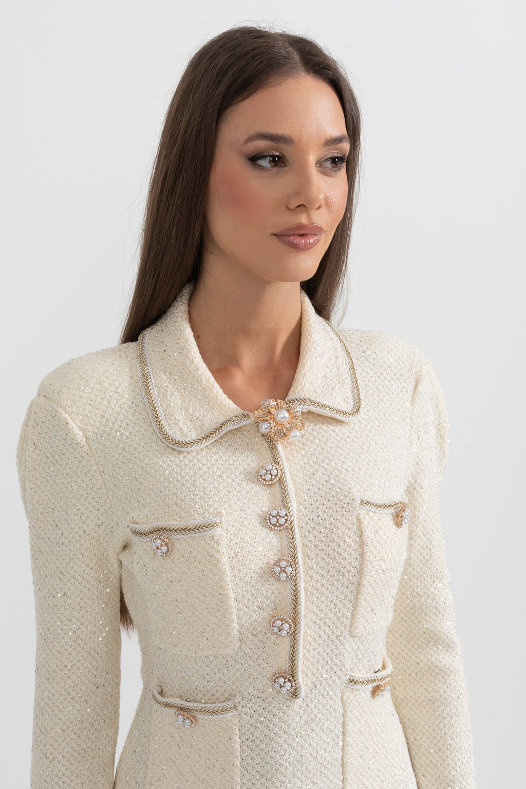 Knit Textured Mini Dress - Ivory