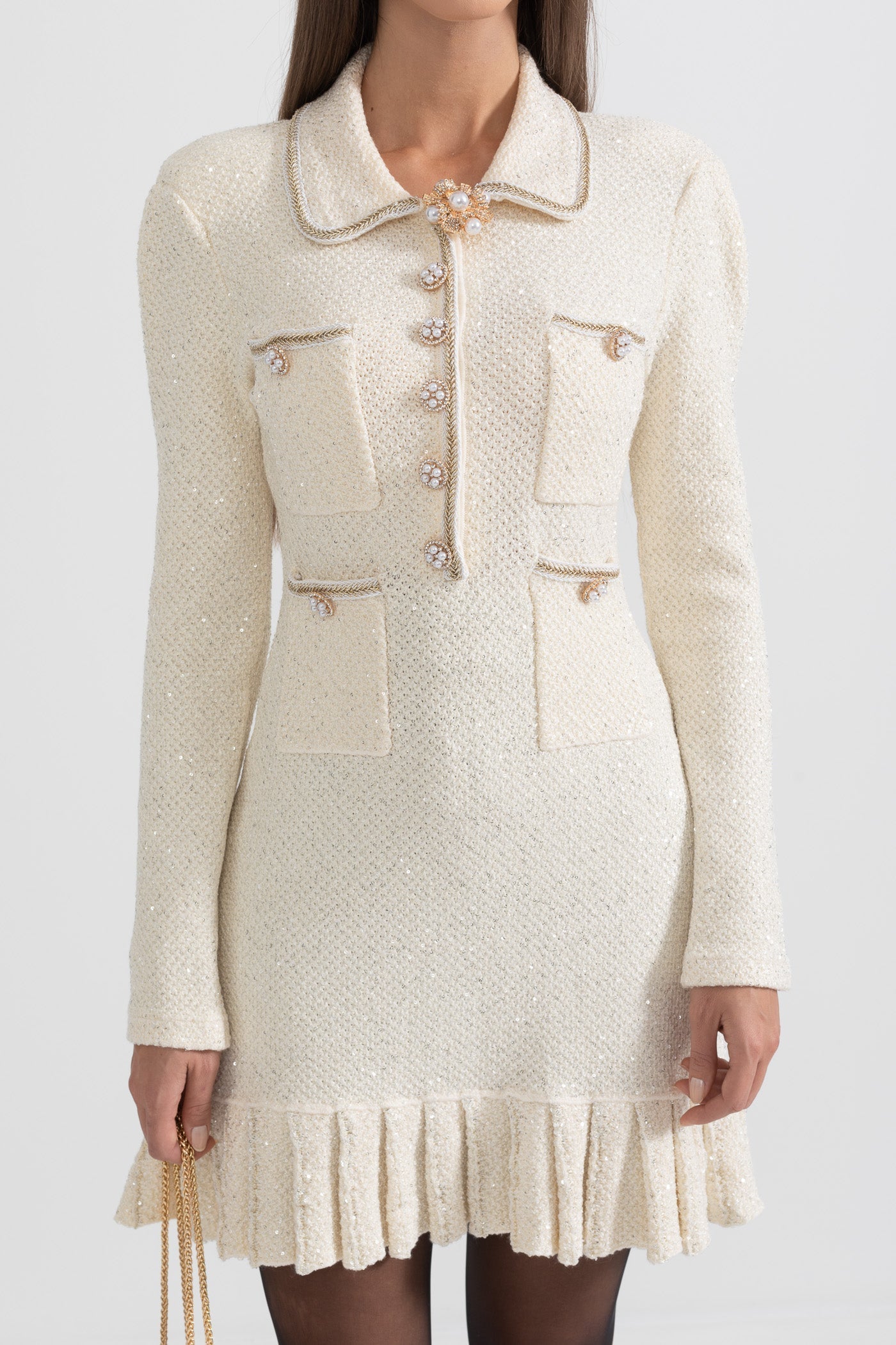 Knit Textured Mini Dress - Ivory