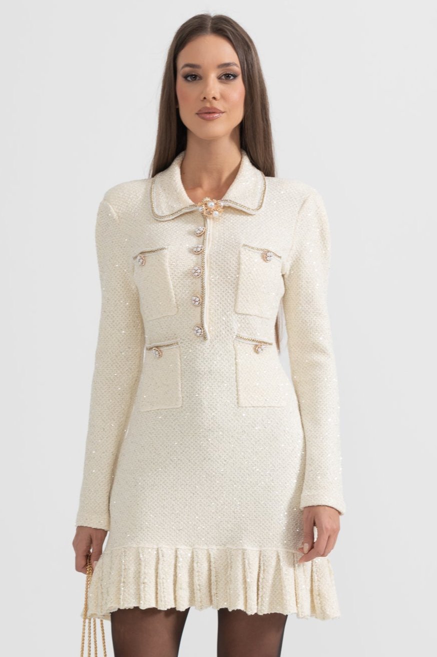 Knit Textured Mini Dress - Ivory