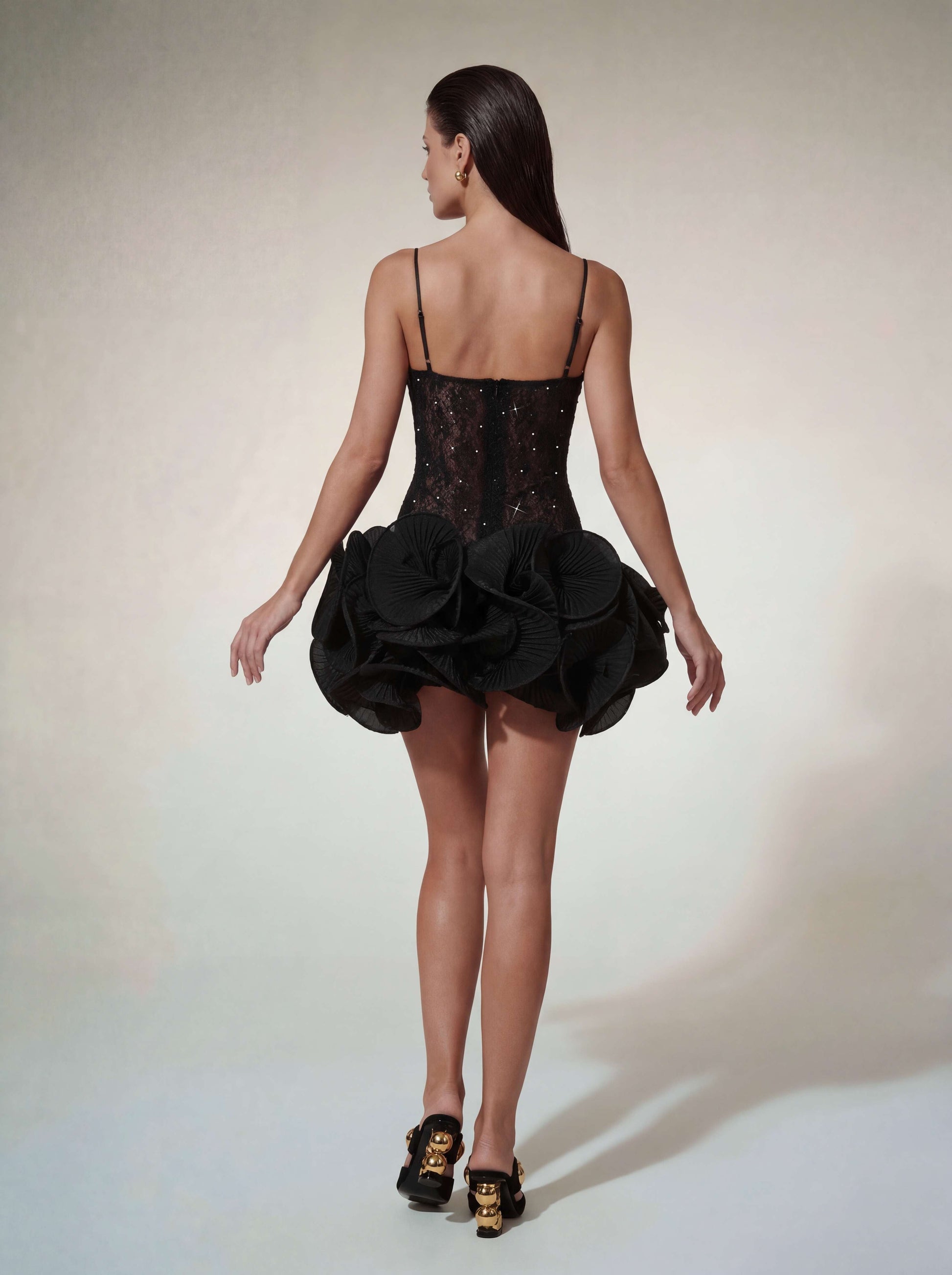 Xyrona Spaghetti Rhinestone Wave Mini Dress