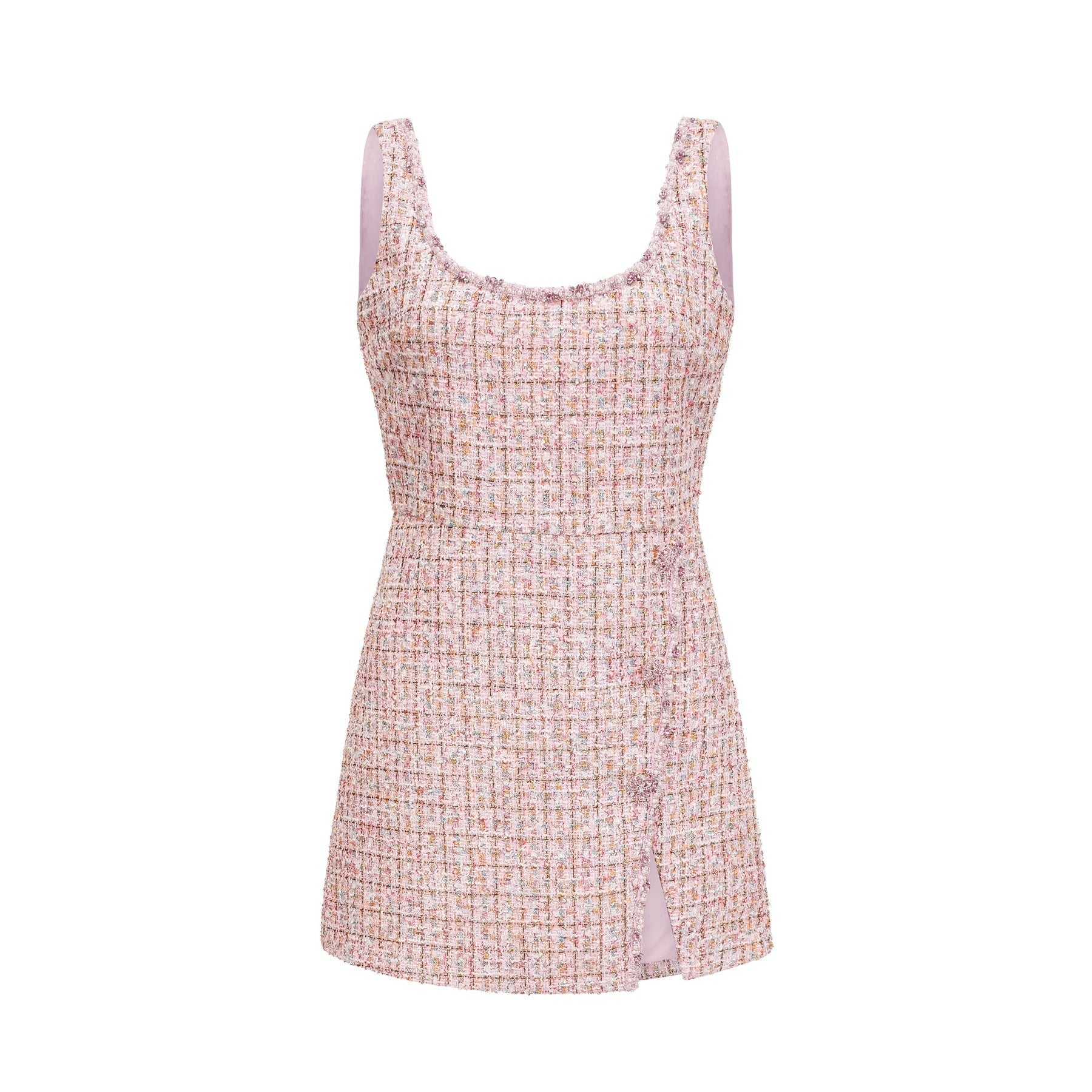 Ember - Pink Tweed Crystal Embellished Mini Dress
