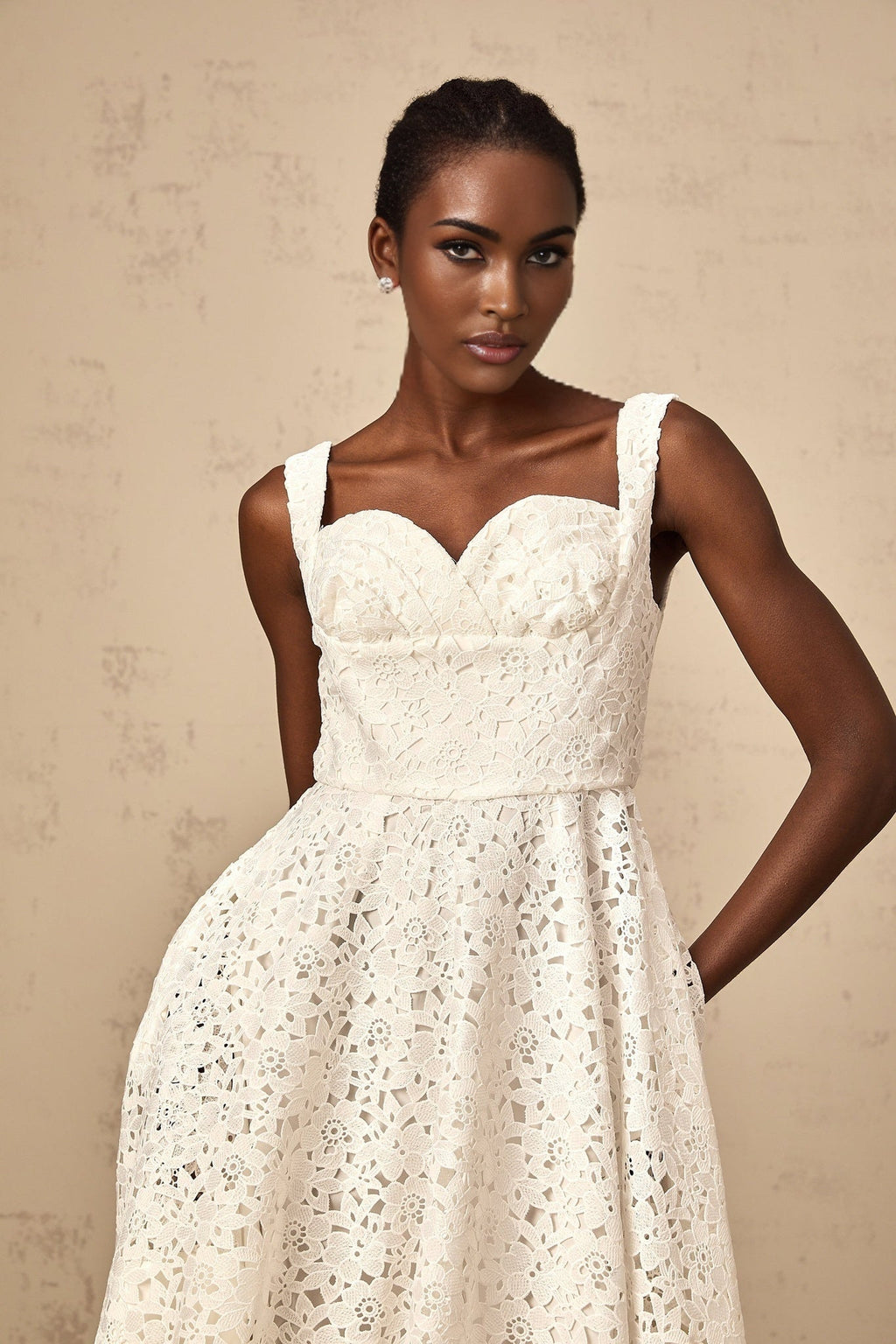 Sylvie - White Lace Sweetheart Midi Dress