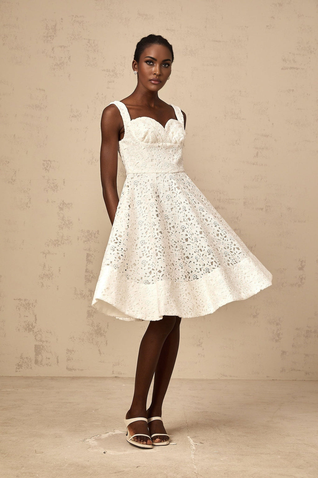 Sylvie - White Lace Sweetheart Midi Dress