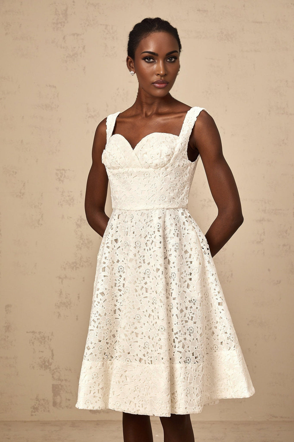 Sylvie - White Lace Sweetheart Midi Dress