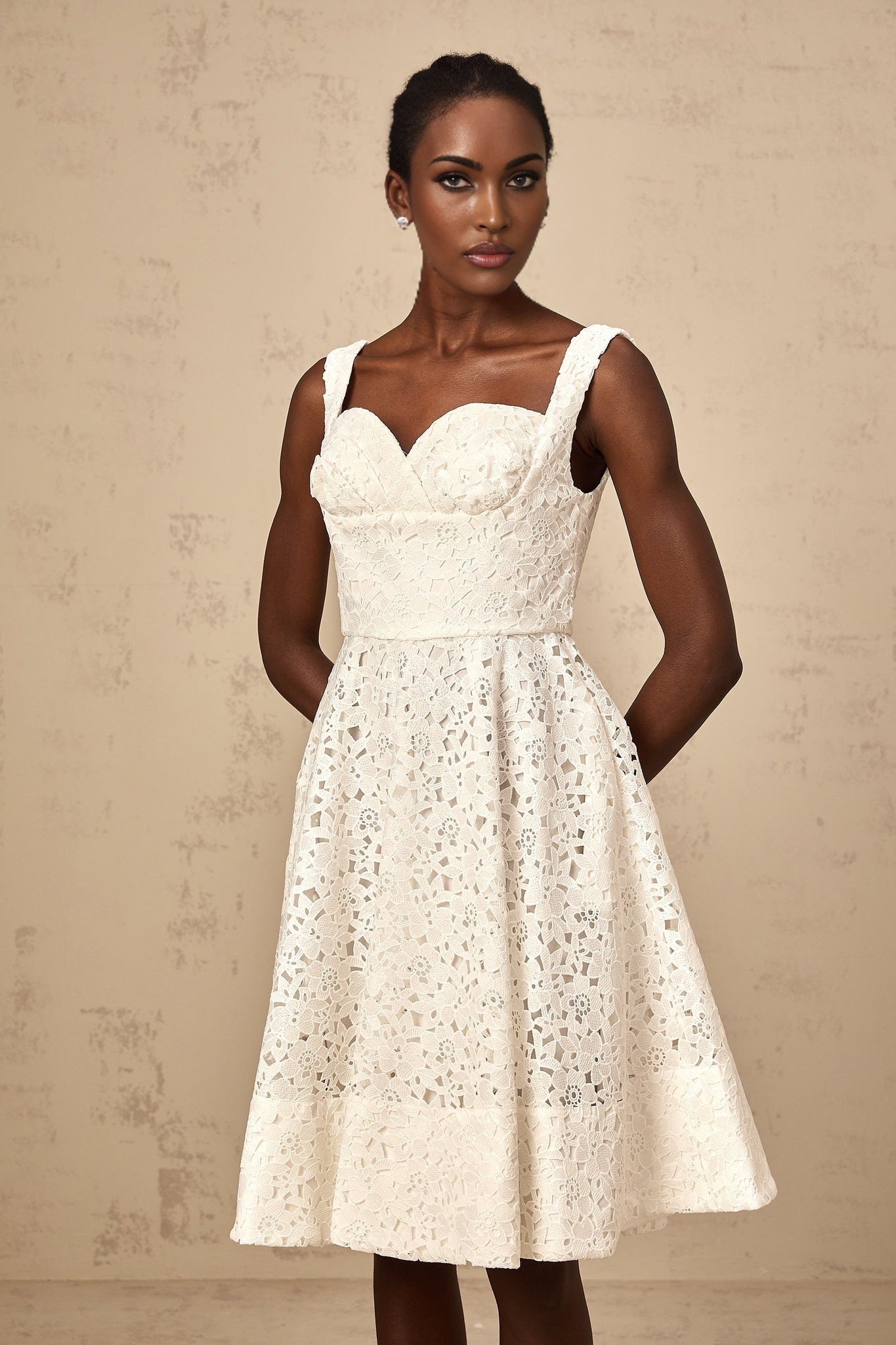 Sylvie - White Lace Sweetheart Midi Dress